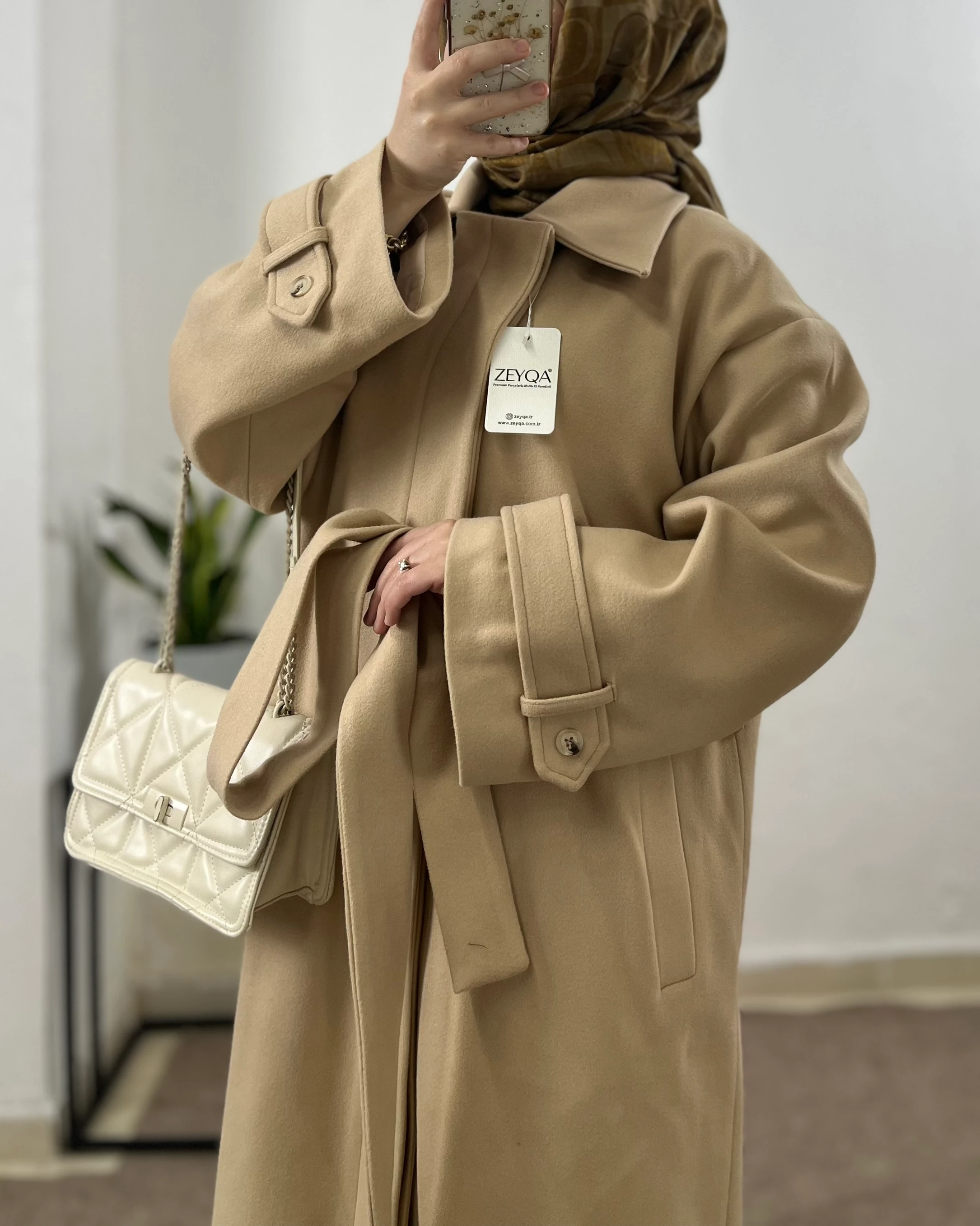 Astarlı Premium İthal Kaşe Kaban - Sütlü Kahve