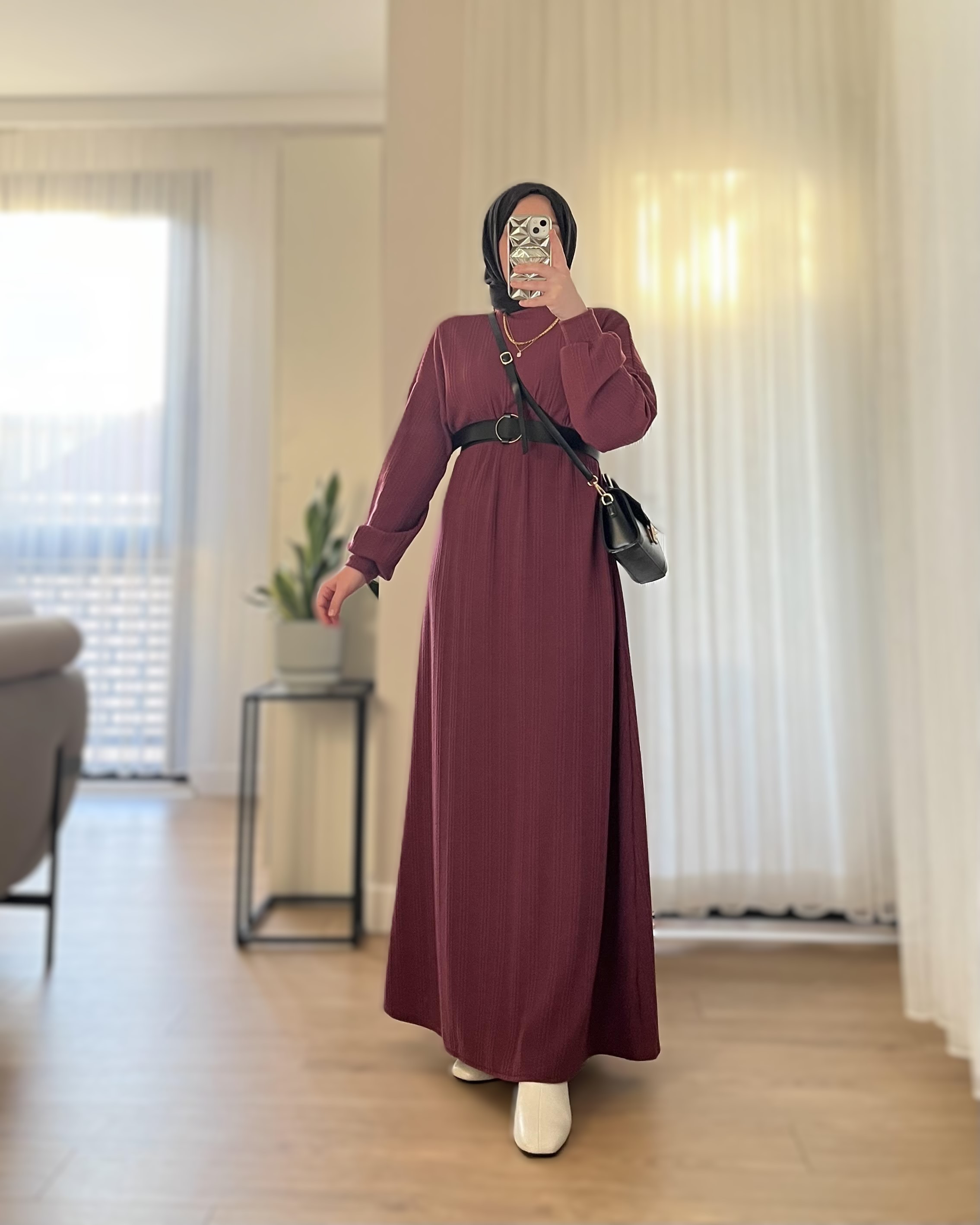 Asya Örme Elbise-Mürdüm (Kemer Hediyeli)