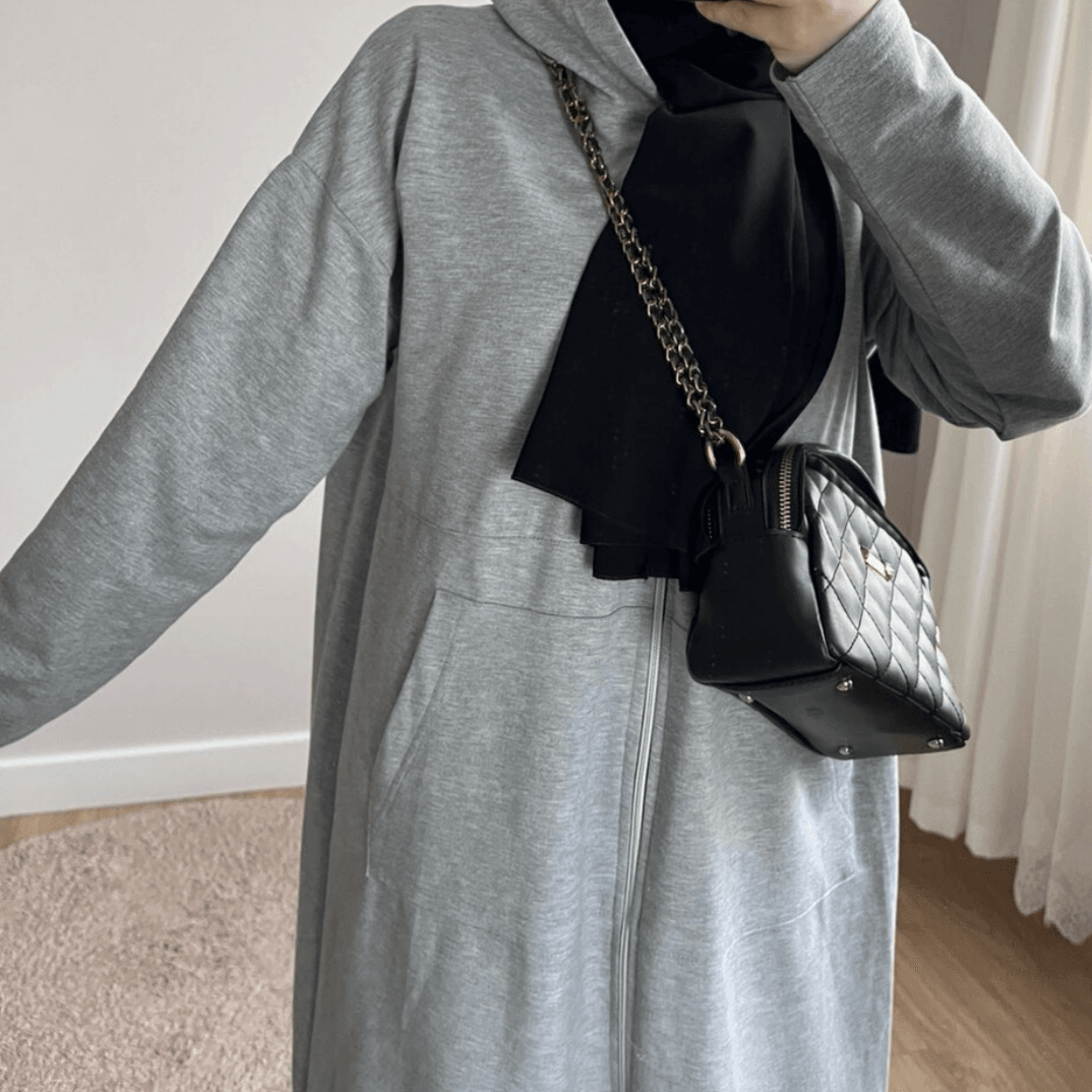 Uzun Fermuarlı Sweatshirt Gri
