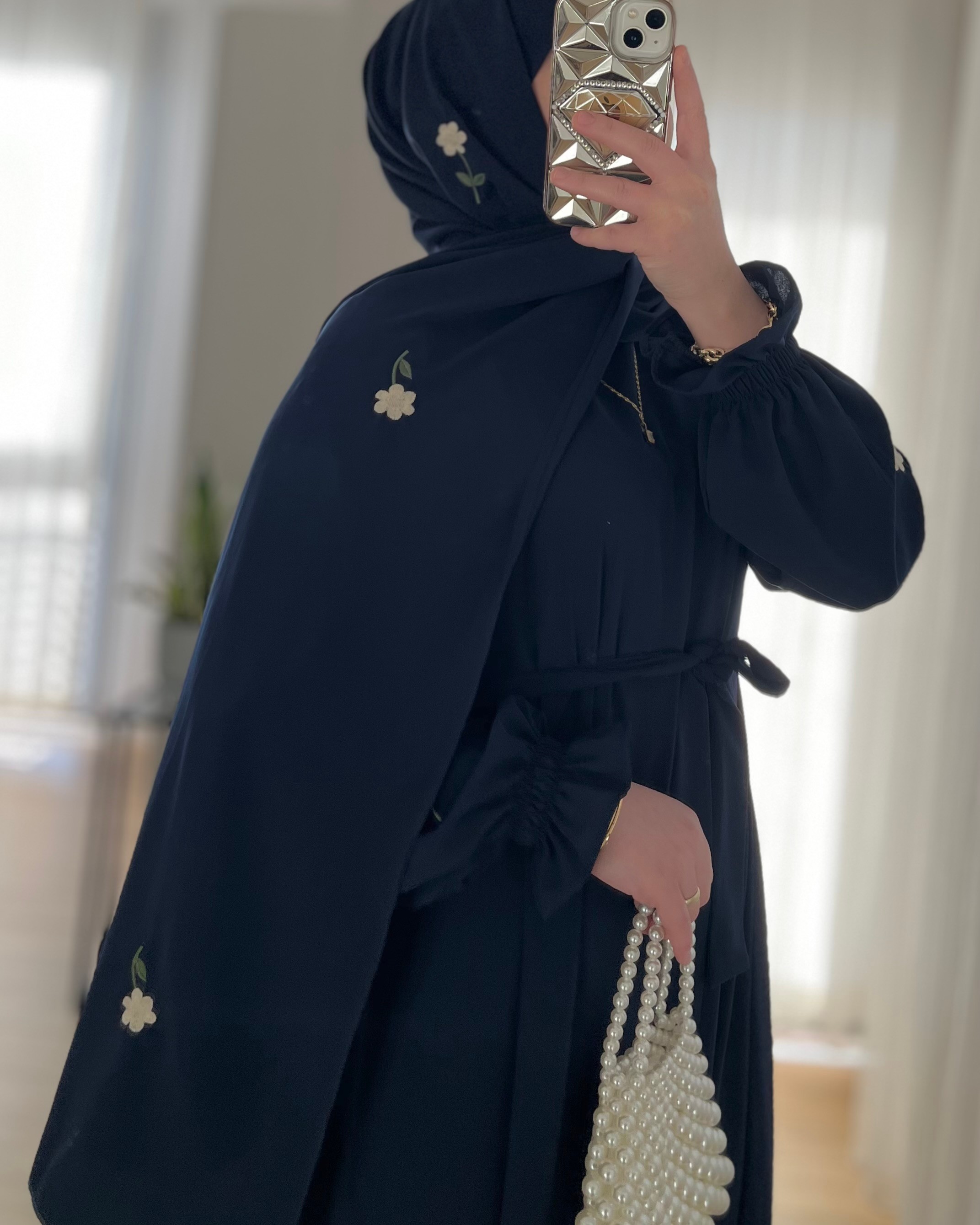 Nakış İşlemeli Abaya Elbise(Şal Dahil)