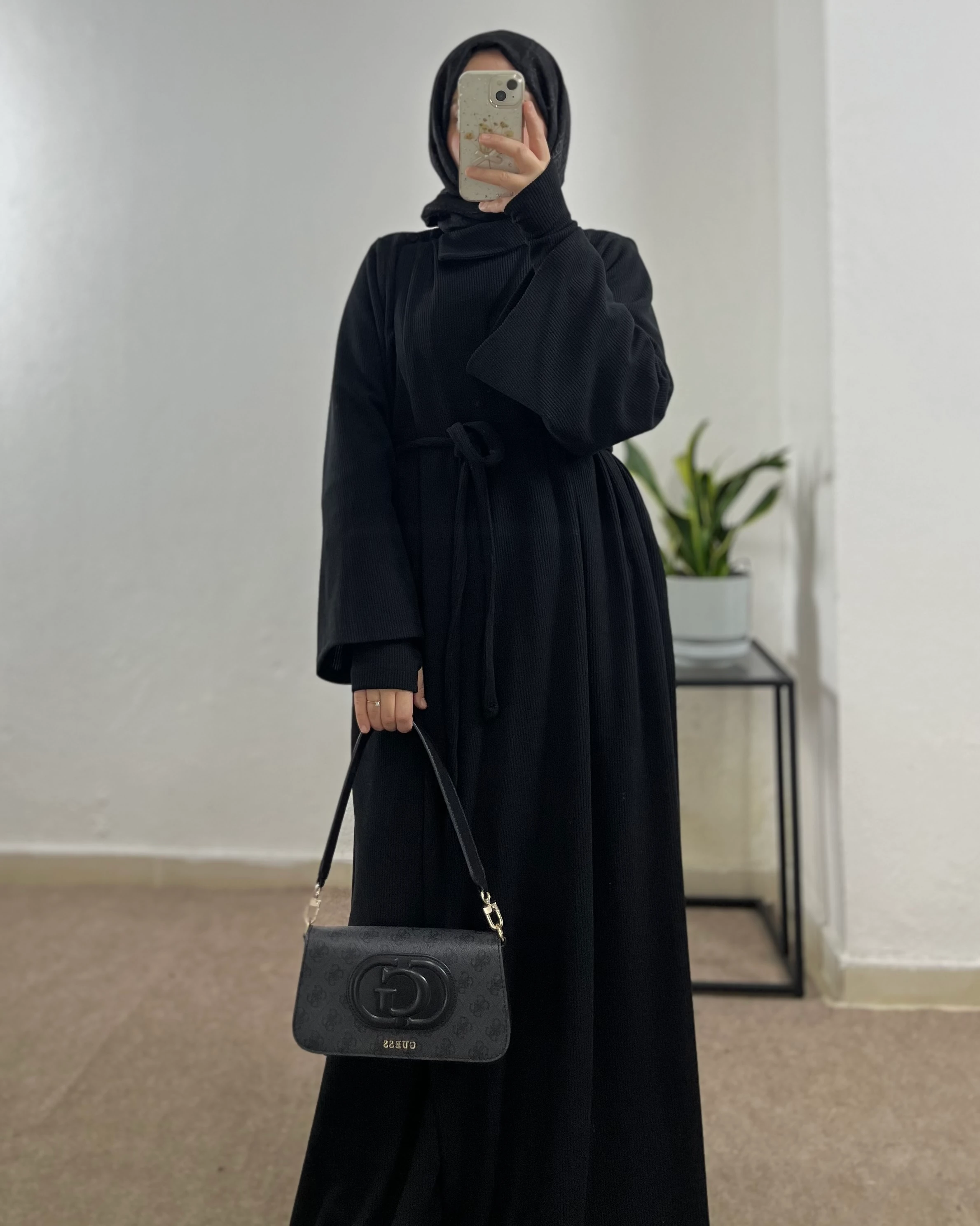 Anvelop Kışlık Elbise (Kolluk Hediyeli) - Siyah