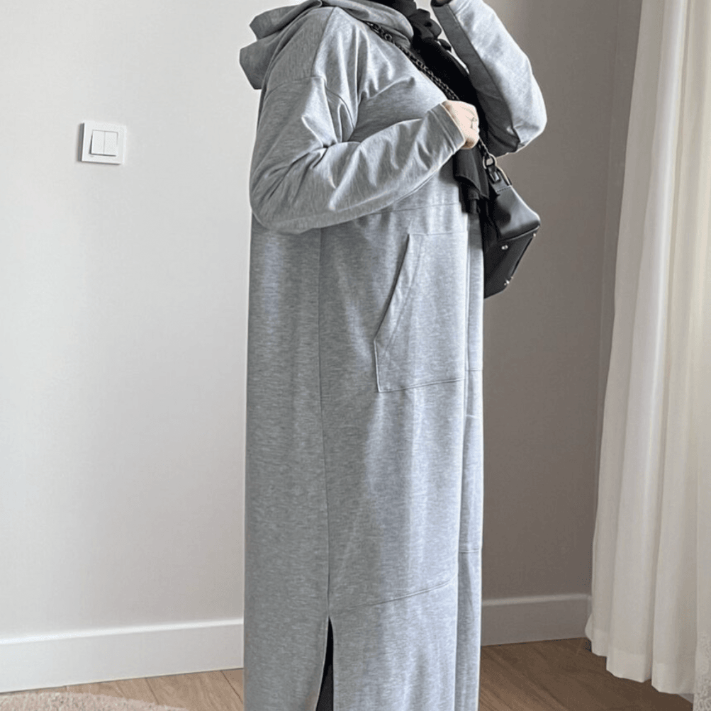 Uzun Fermuarlı Sweatshirt Gri