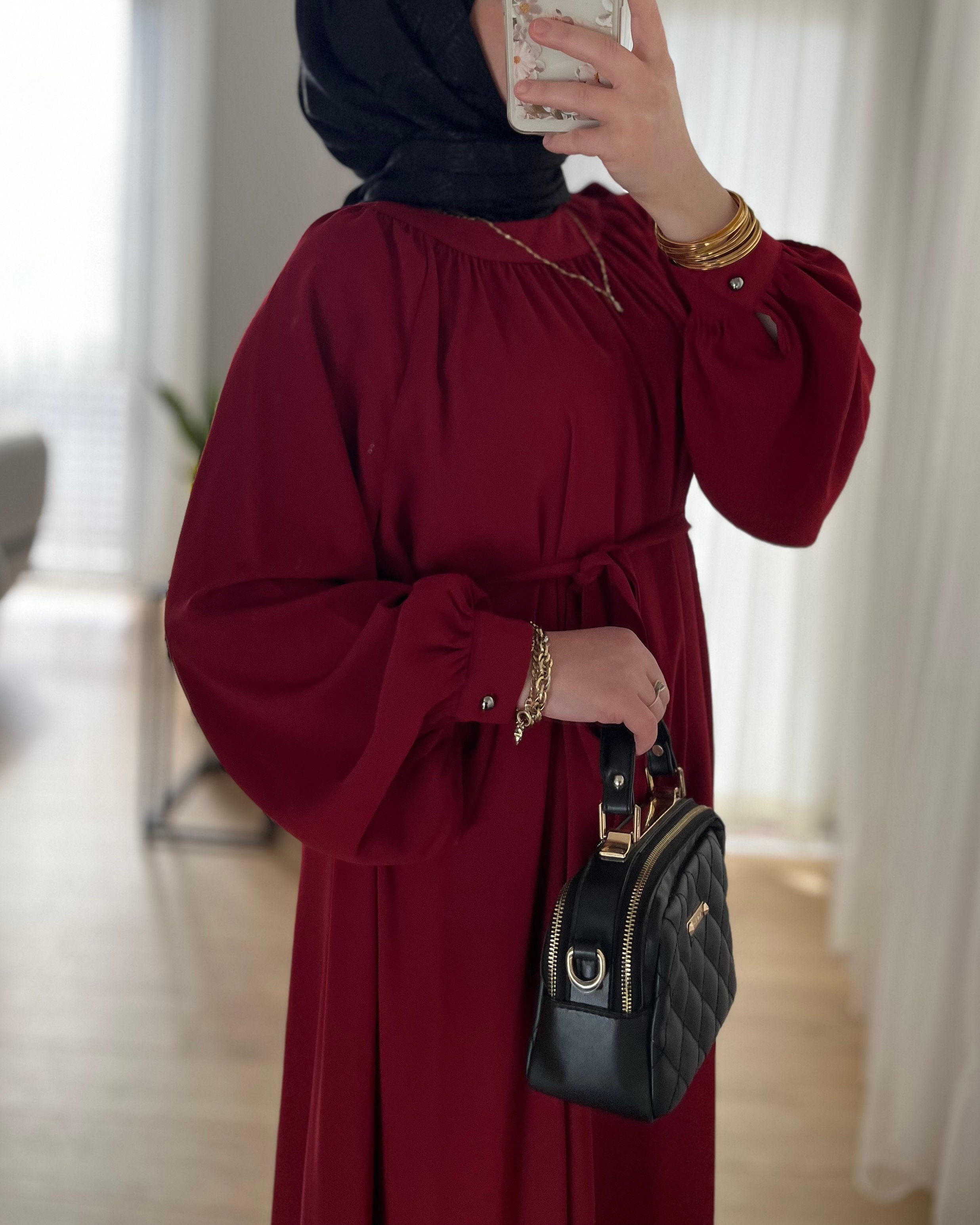 Reglan Kol Büzgülü Elbise