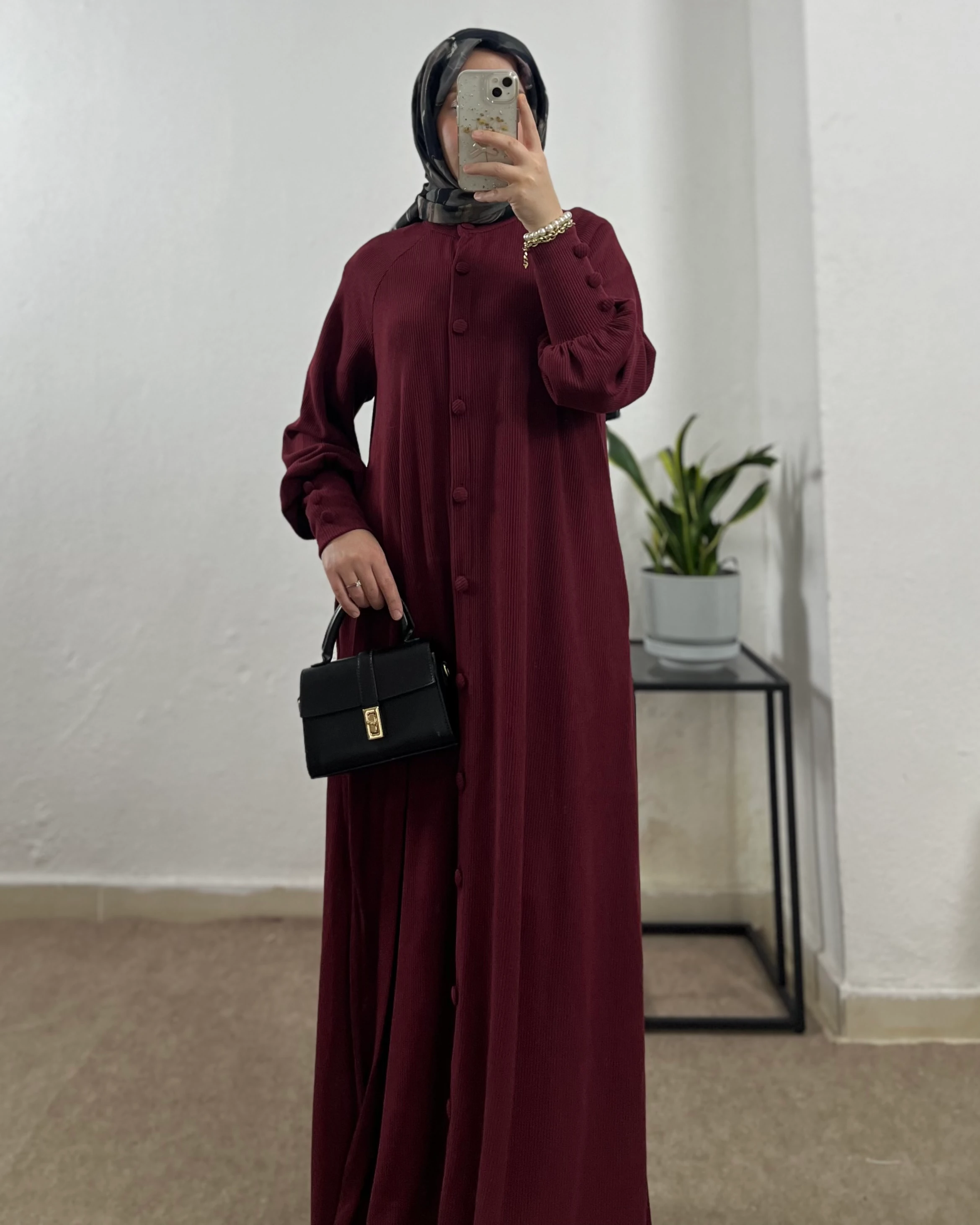 Kaplama Düğmeli İthal Örme Elbise