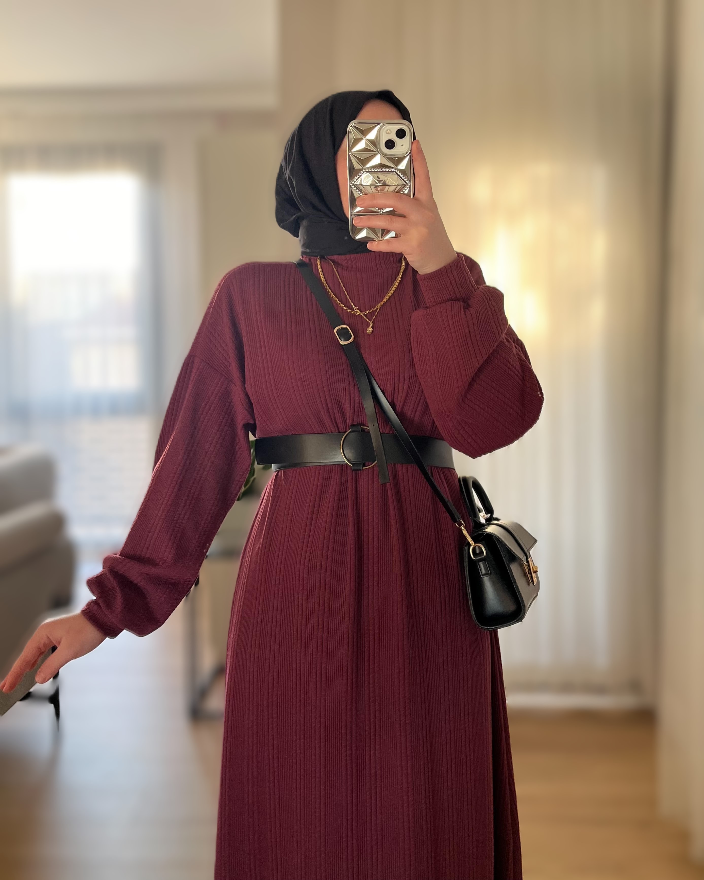 Asya Örme Elbise-Mürdüm (Kemer Hediyeli)
