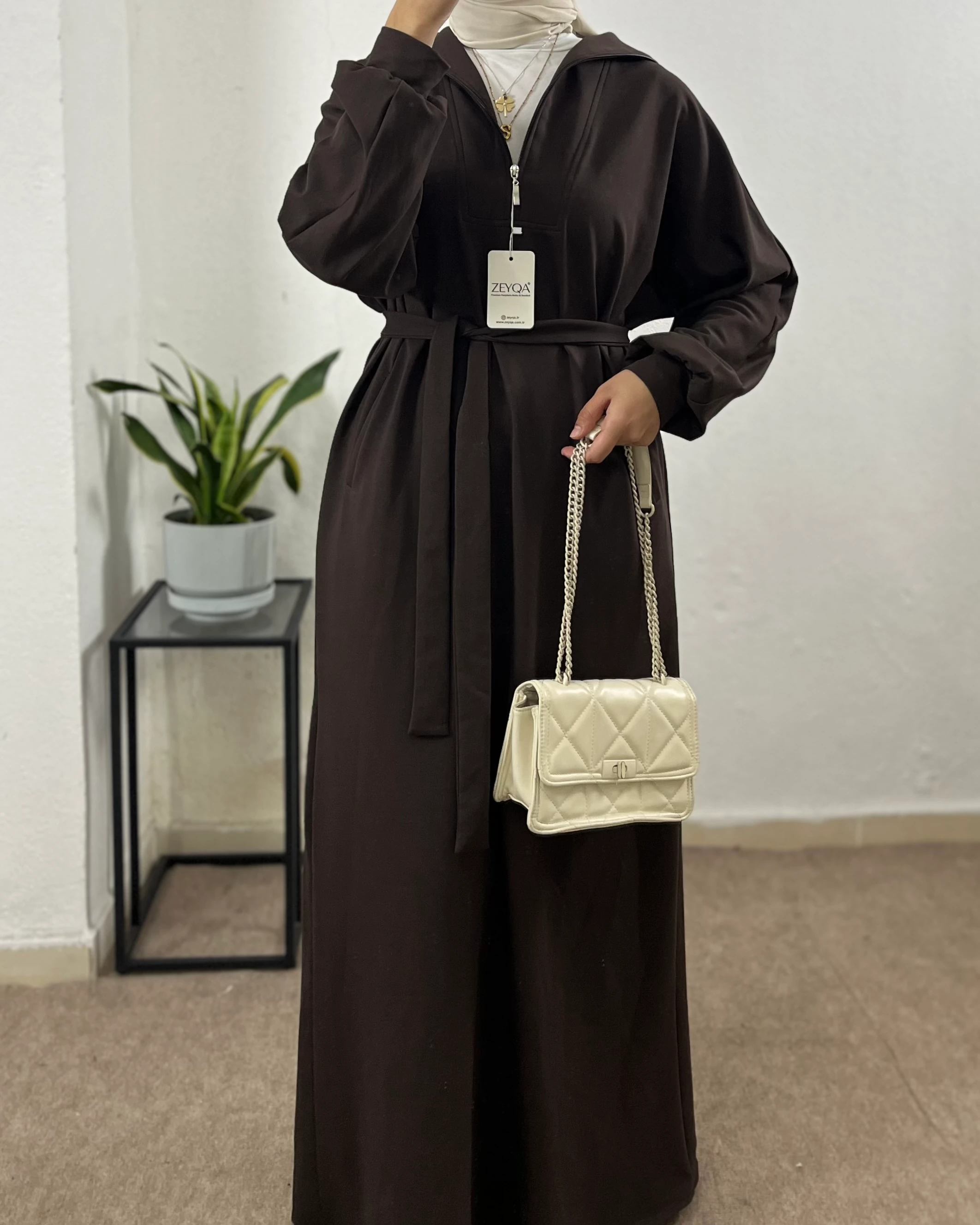 İki iplik Sweat Elbise - Kahve