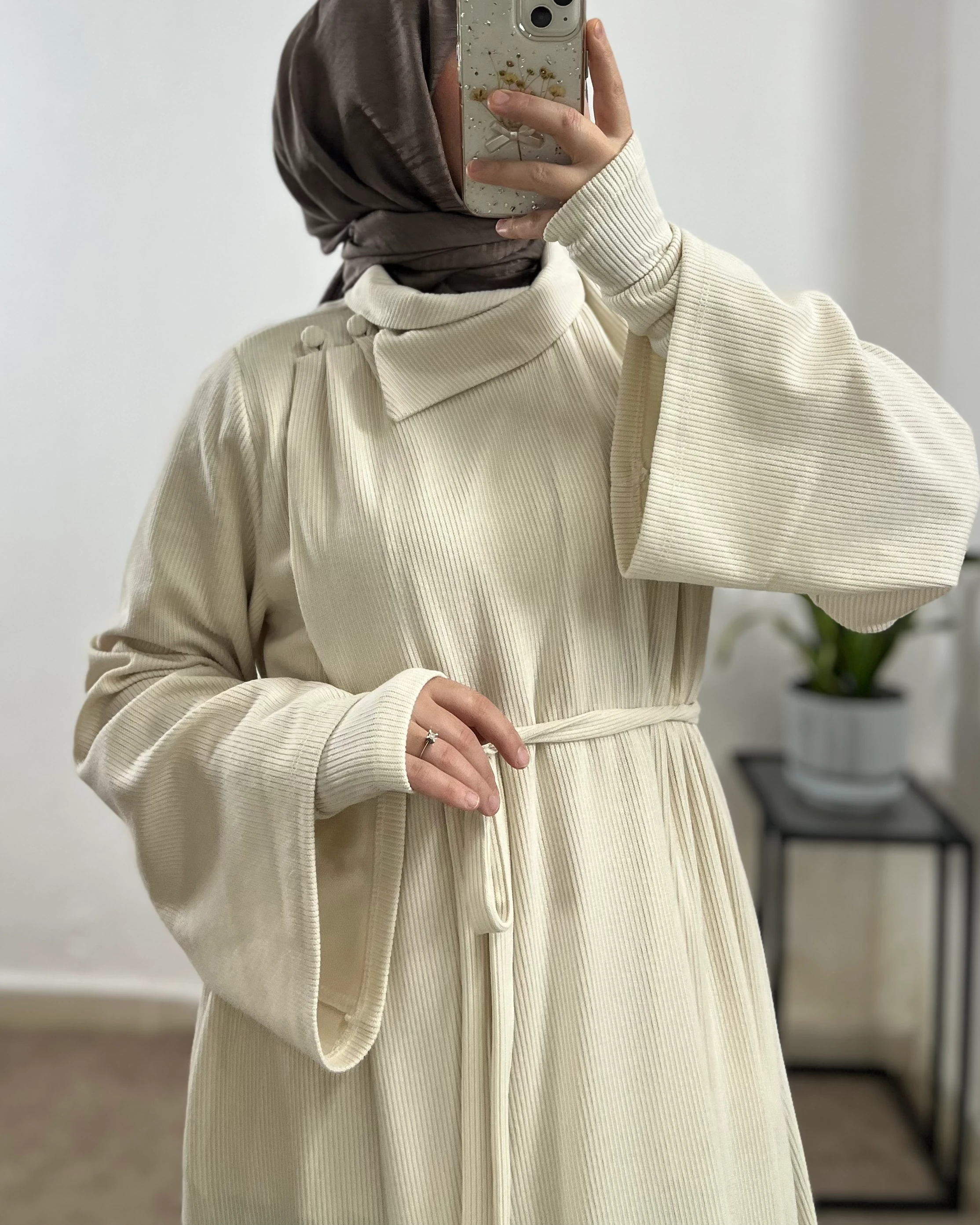 Anvelop Kışlık Elbise (Kolluk Hediyeli) - Ekru