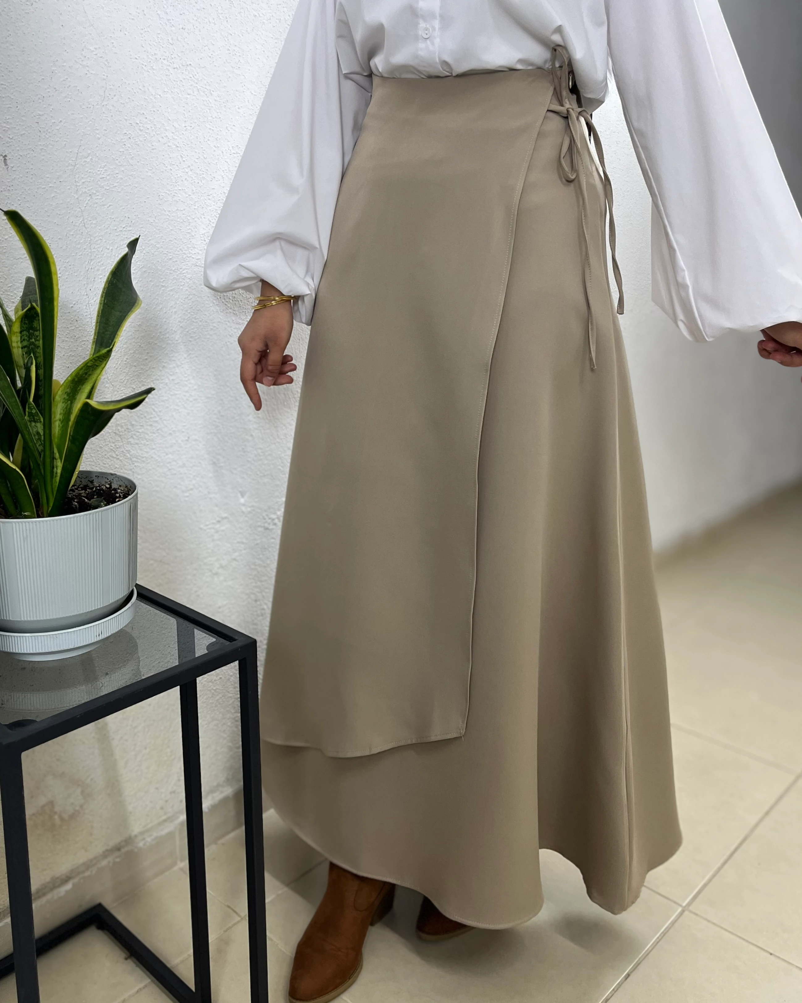 Anveloplu Etek - Vizon