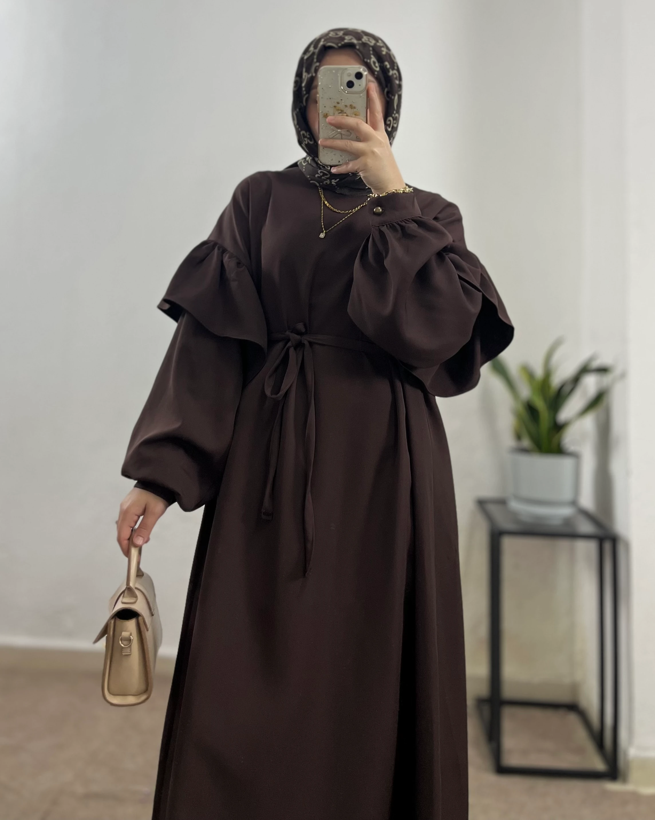 Volan Kol Liva Elbise - Acı Kahve