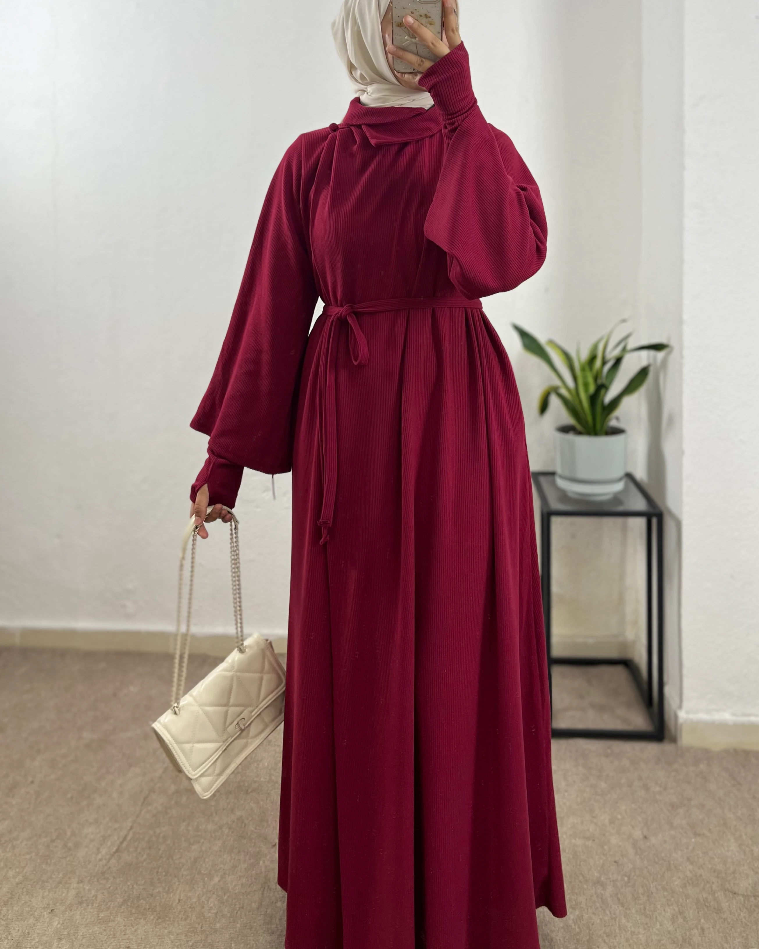 Anvelop Kışlık Elbise (Kolluk Hediyeli) - Vişne