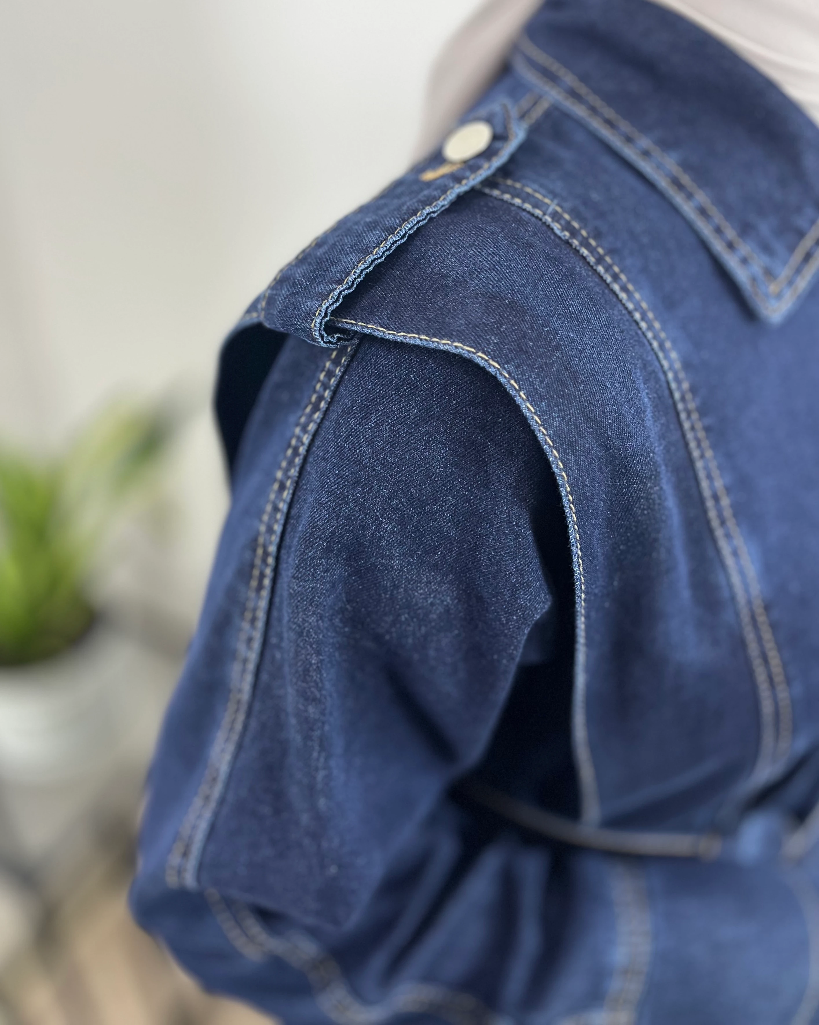 Apoletli Tam Boy Düğmeli Kot Elbise