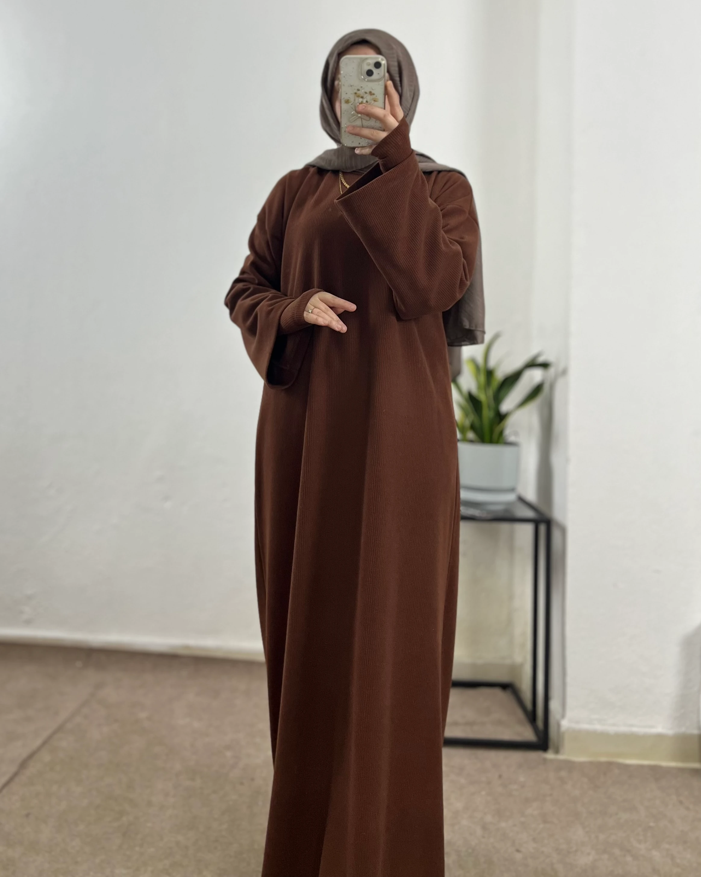 Fitilli Basic Elbise + Kolluk  - Çikolata kahve