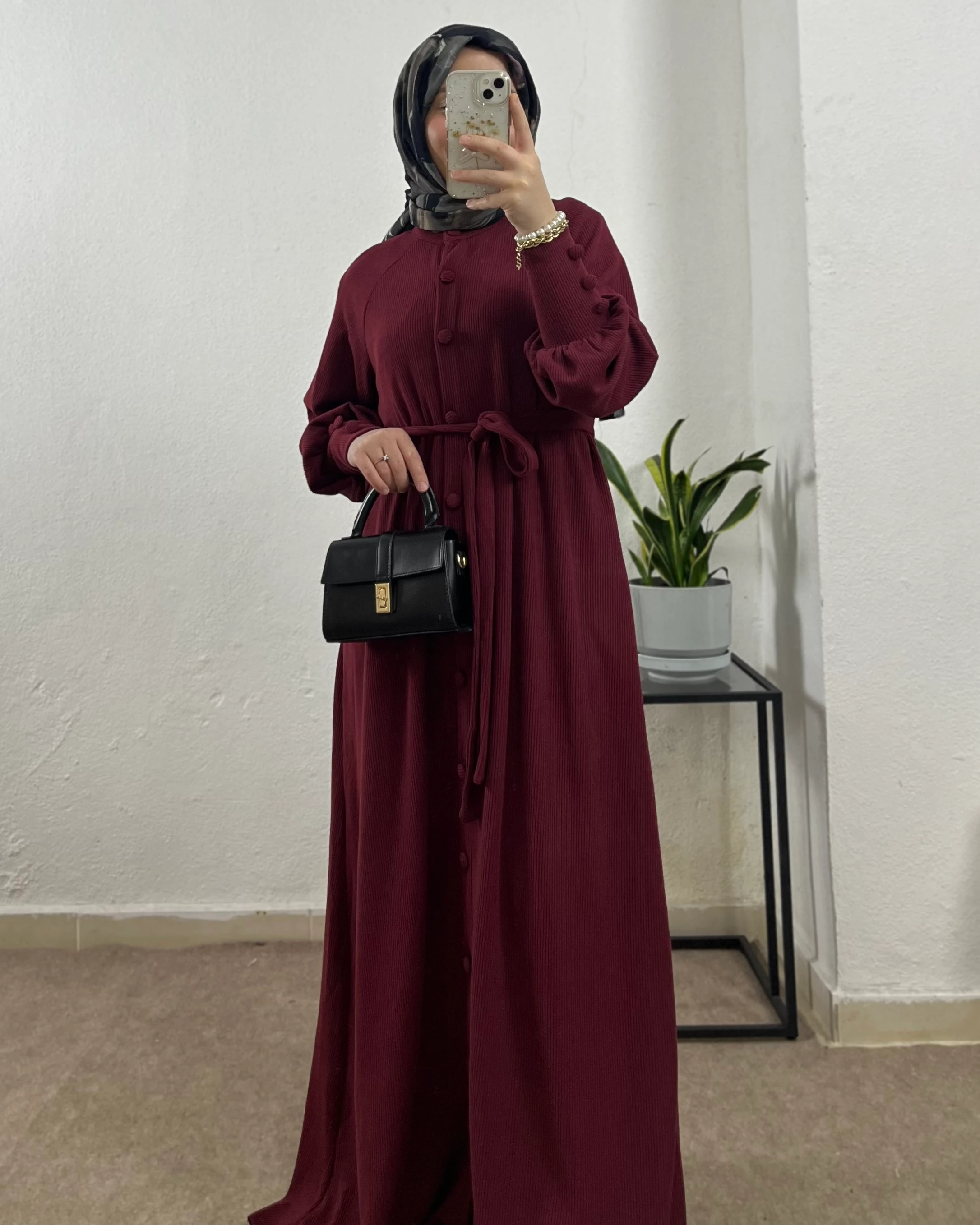 Kaplama Düğmeli İthal Örme Elbise