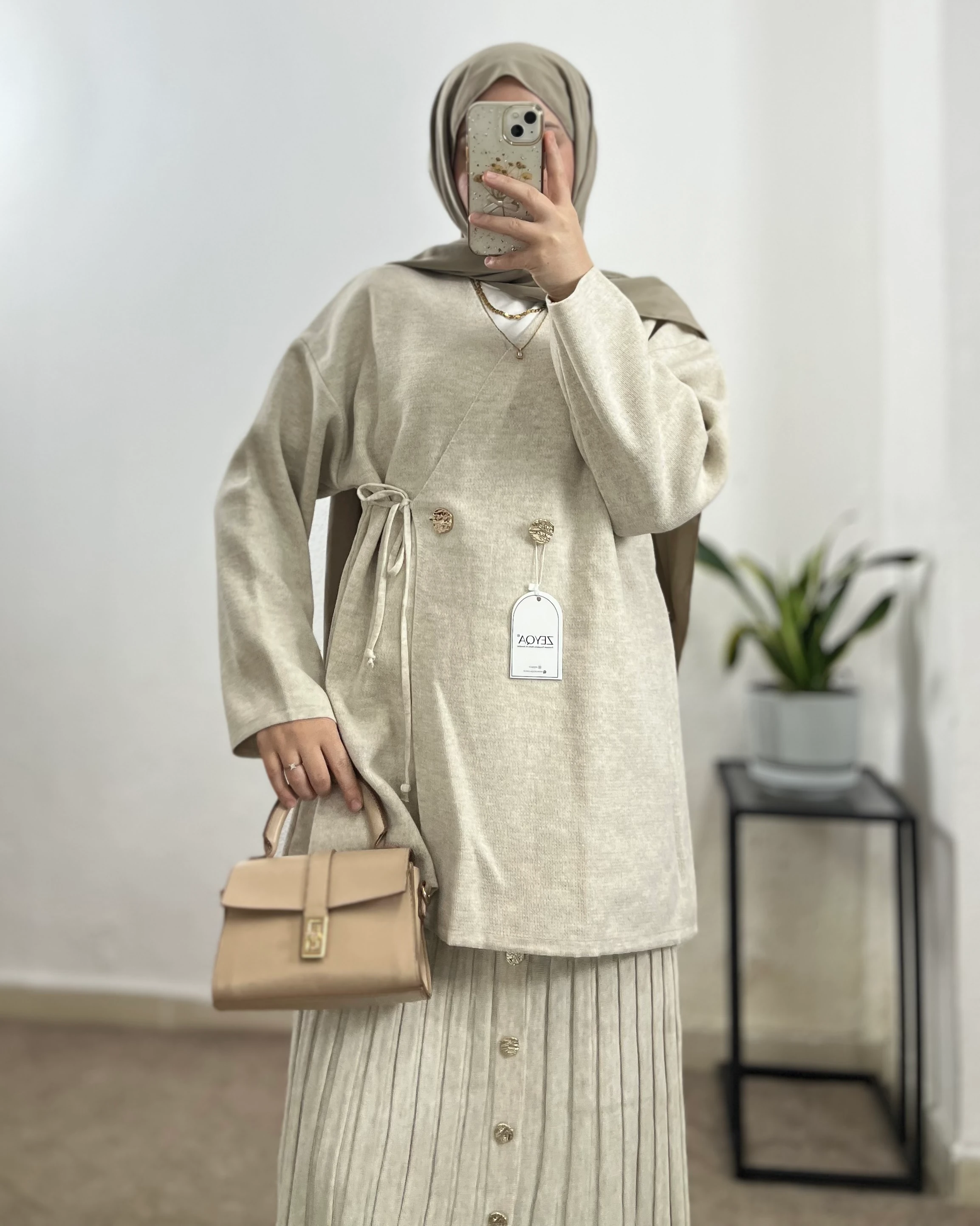 Ceketli Triko Takım  - Ekru