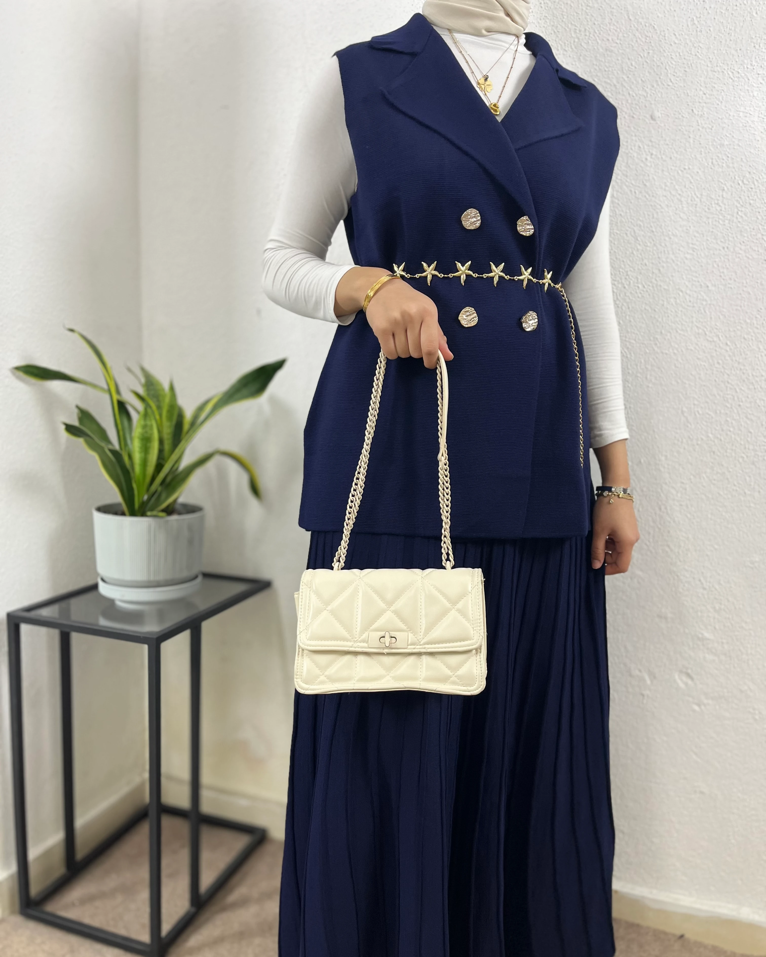 Yelek& Etekli Triko Takım+ (Kemer Hediyeli) - lacivert