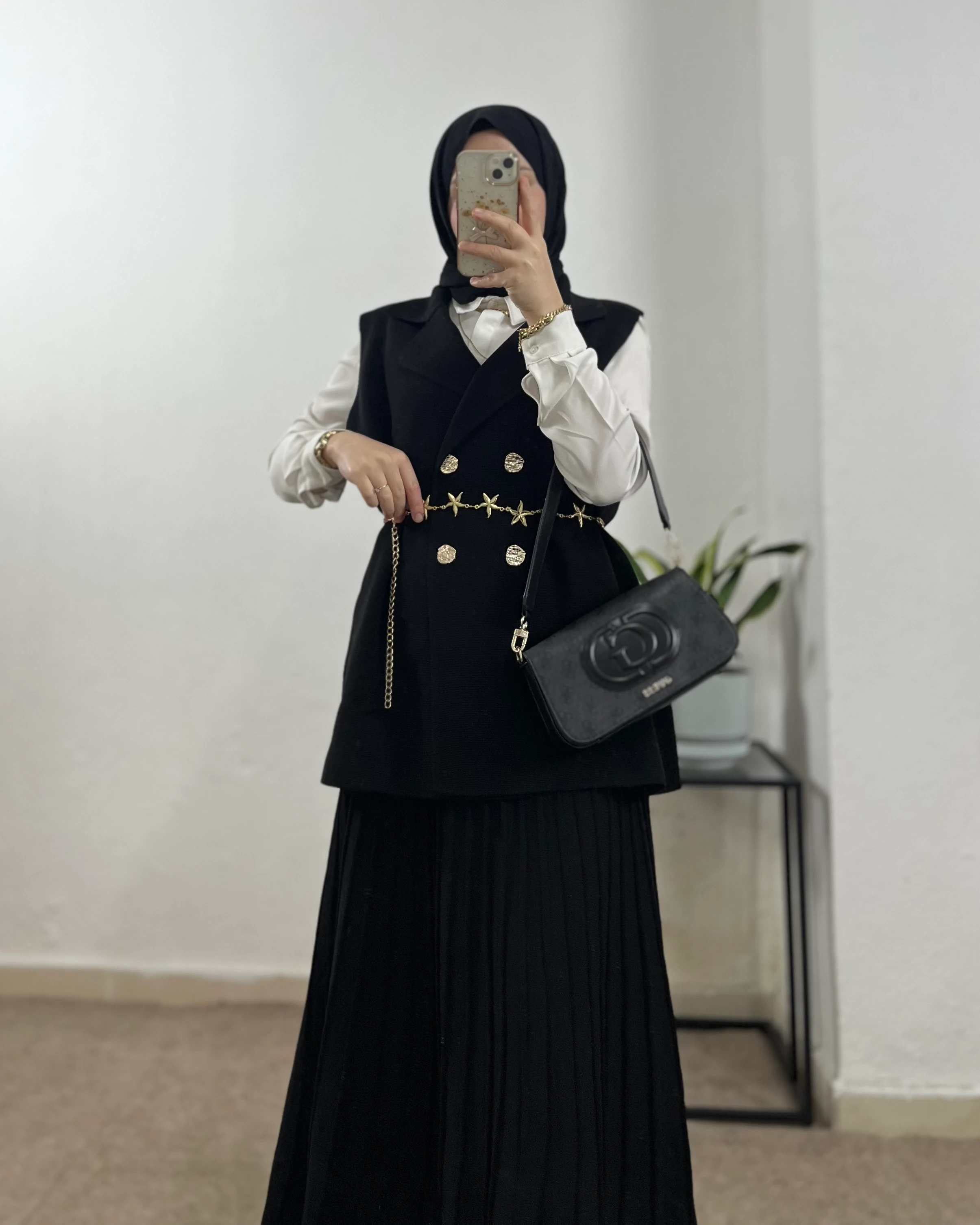 Yelek& Etekli Triko Takım+ (Kemer Hediyeli) - Siyah