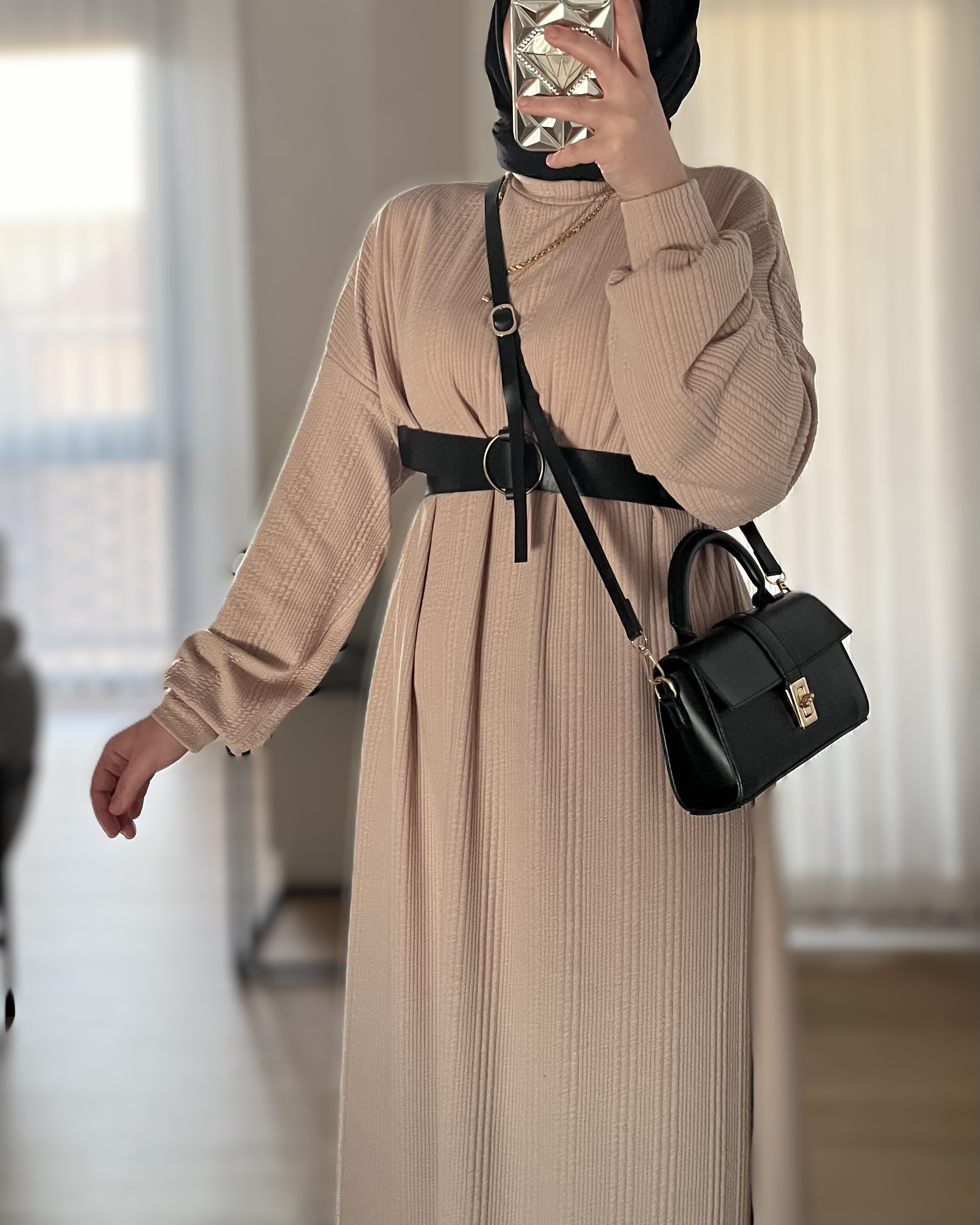 Asya Örme Elbise-Bej (Kemer Hediyeli)