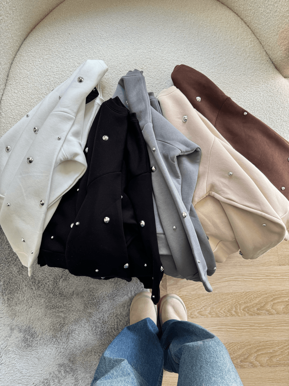 Zımbalı Sweatshirt - Gri