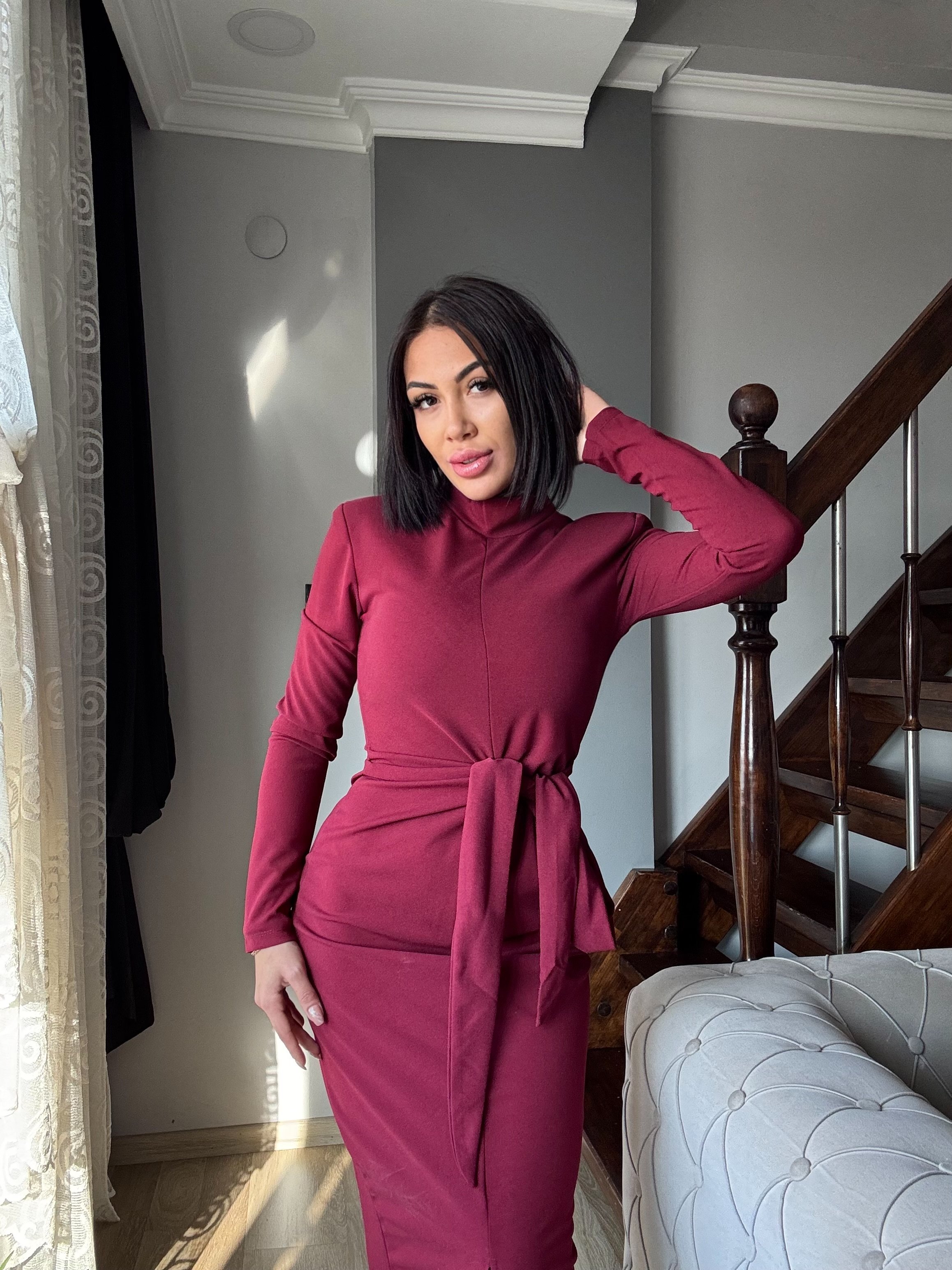 Önden Bağlamalı Polyester Kumaş Vataklı Elbise