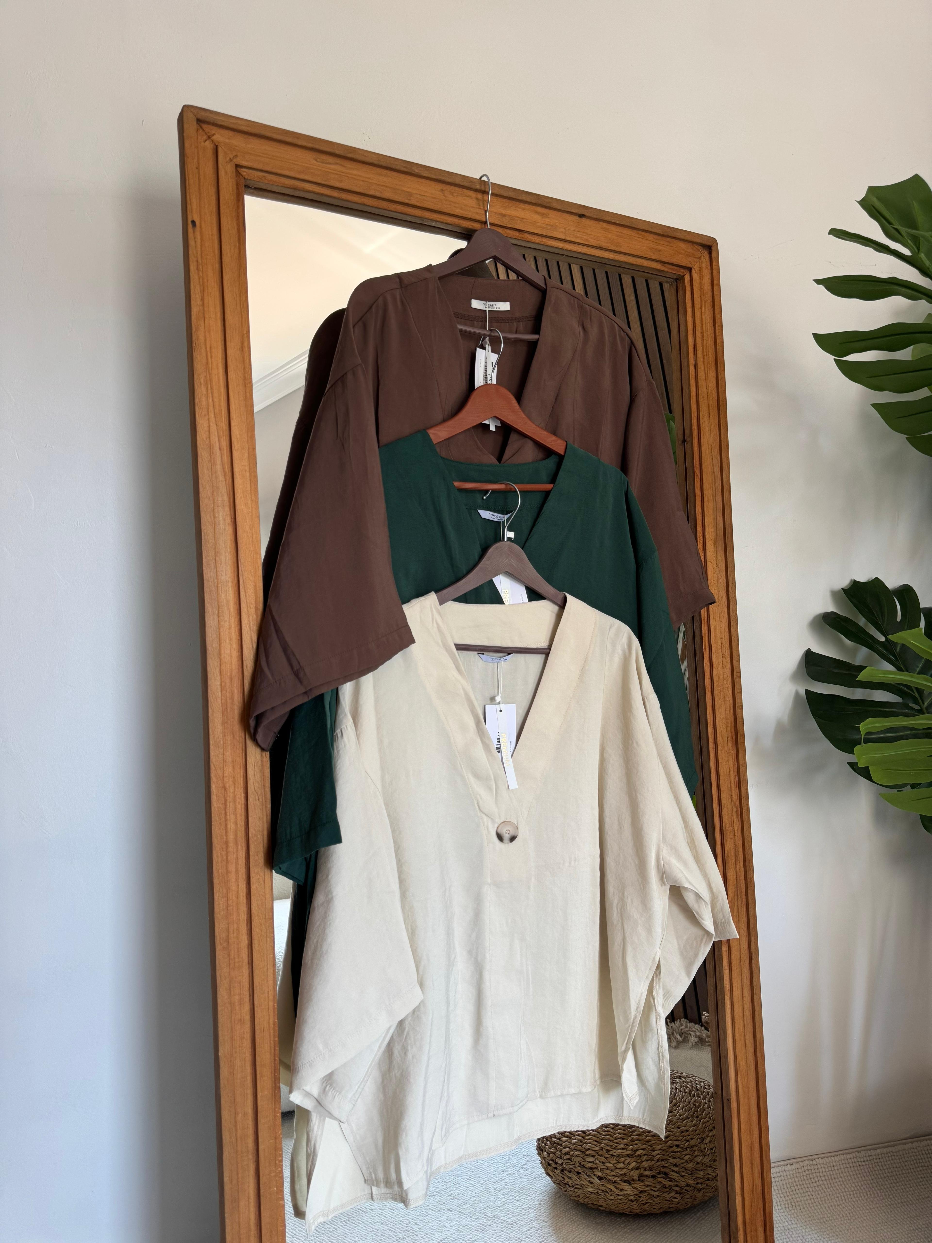 Mis Önden Düğmeli Kimono Bluz - Haki Yeşil