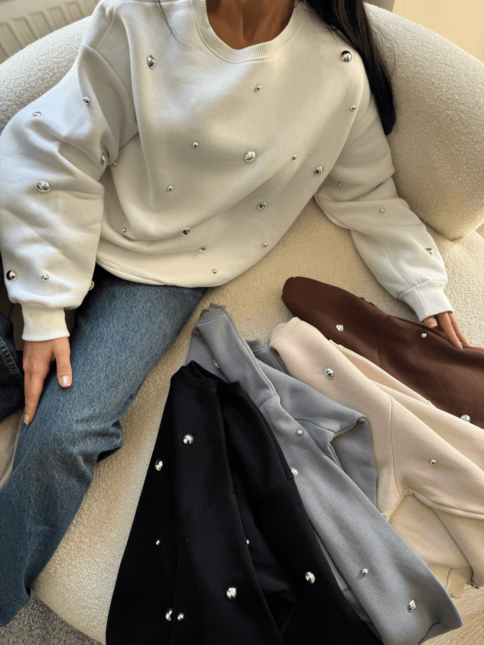 Zımbalı Sweatshirt - Gri