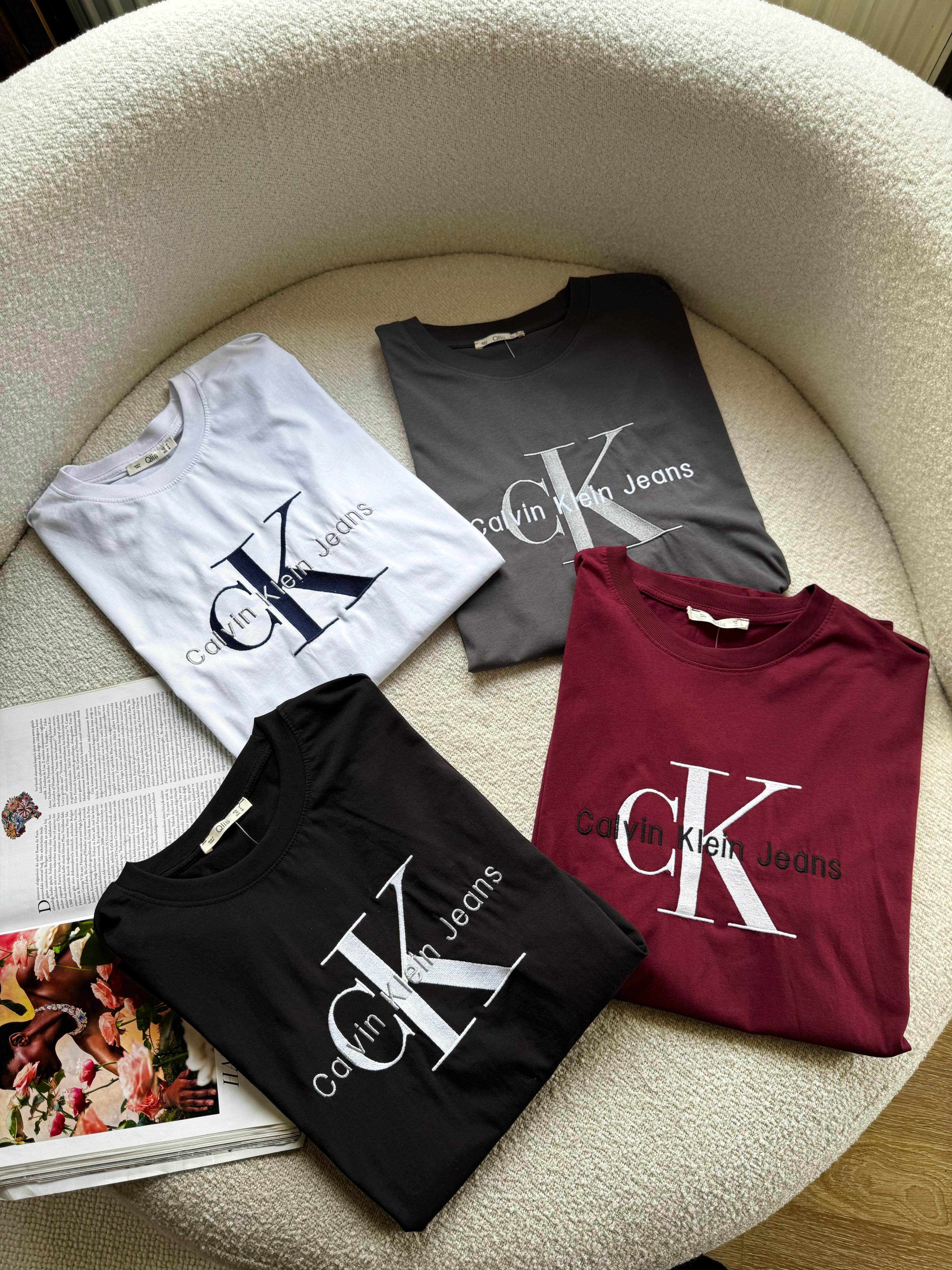 Baskılı Nakışlı Oversize Tişört - Bordo