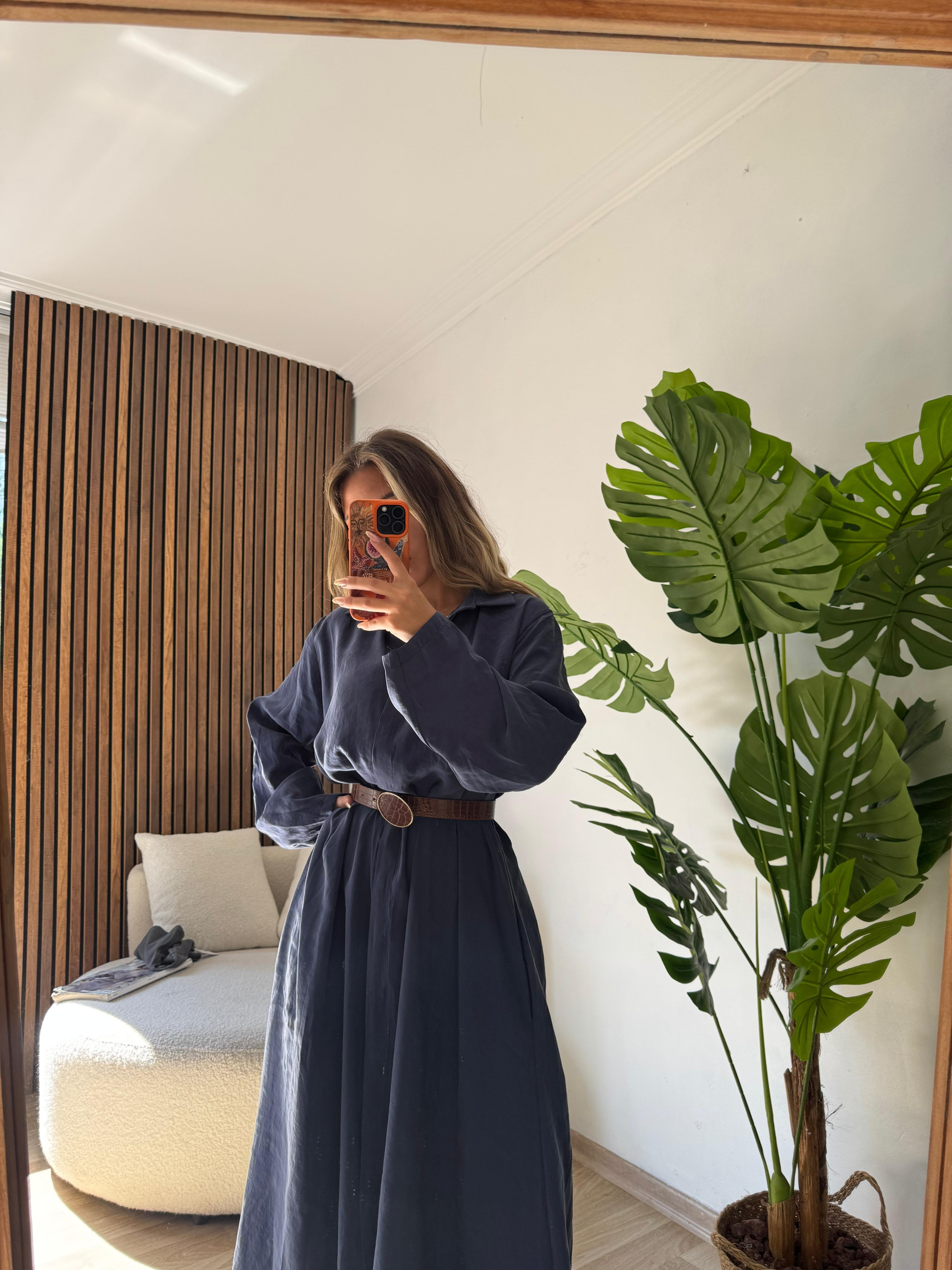 Mis- Kemerli Oversize Modal Uzun Elbise - Standart