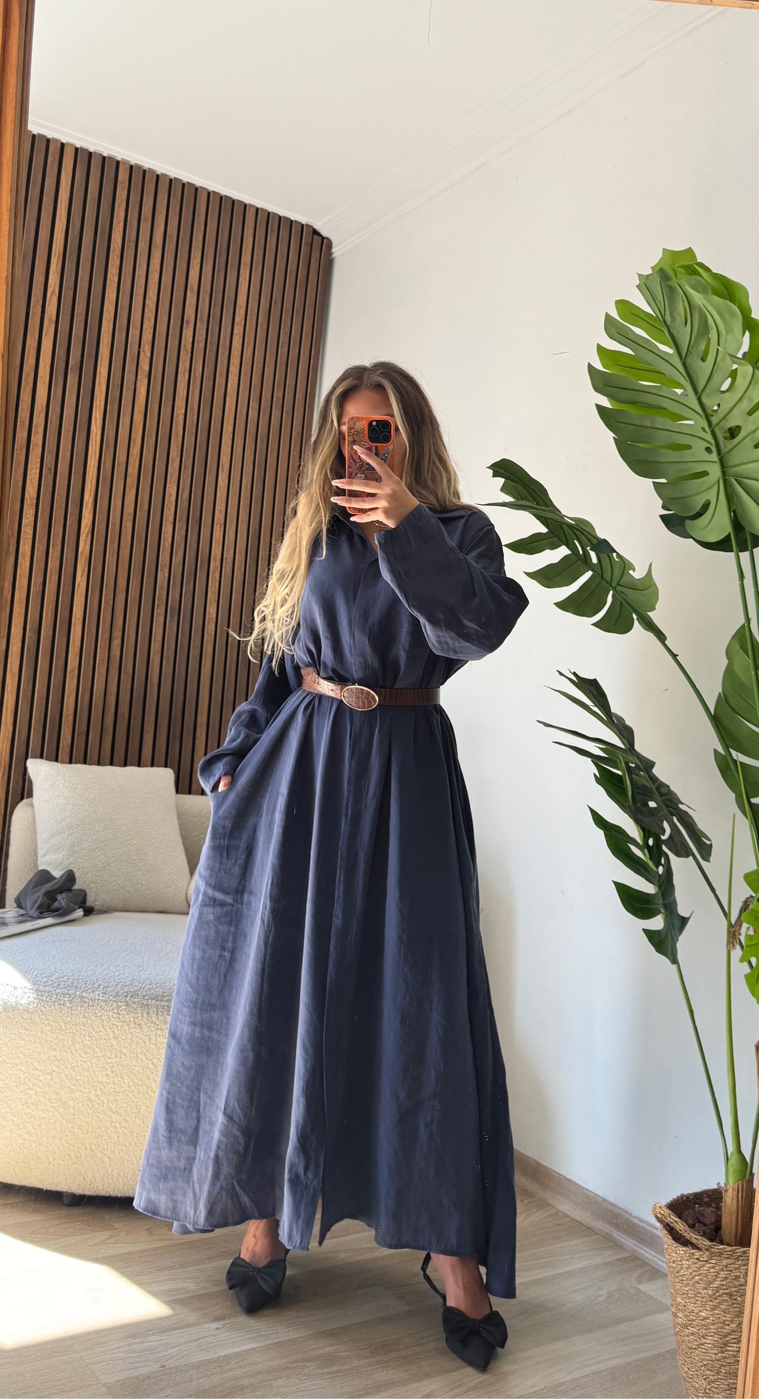 Mis- Kemerli Oversize Modal Uzun Elbise