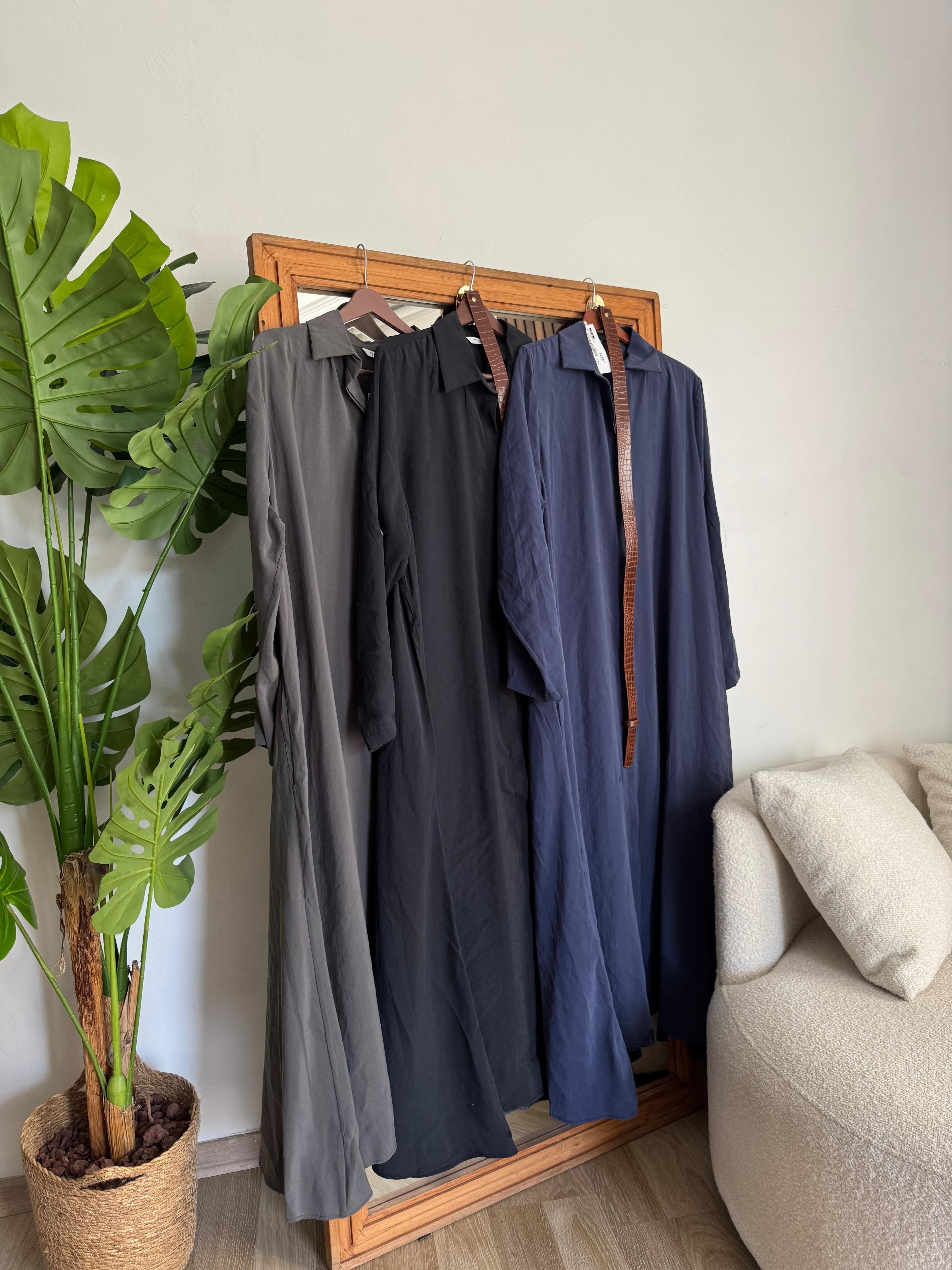 Mis- Kemerli Oversize Modal Uzun Elbise