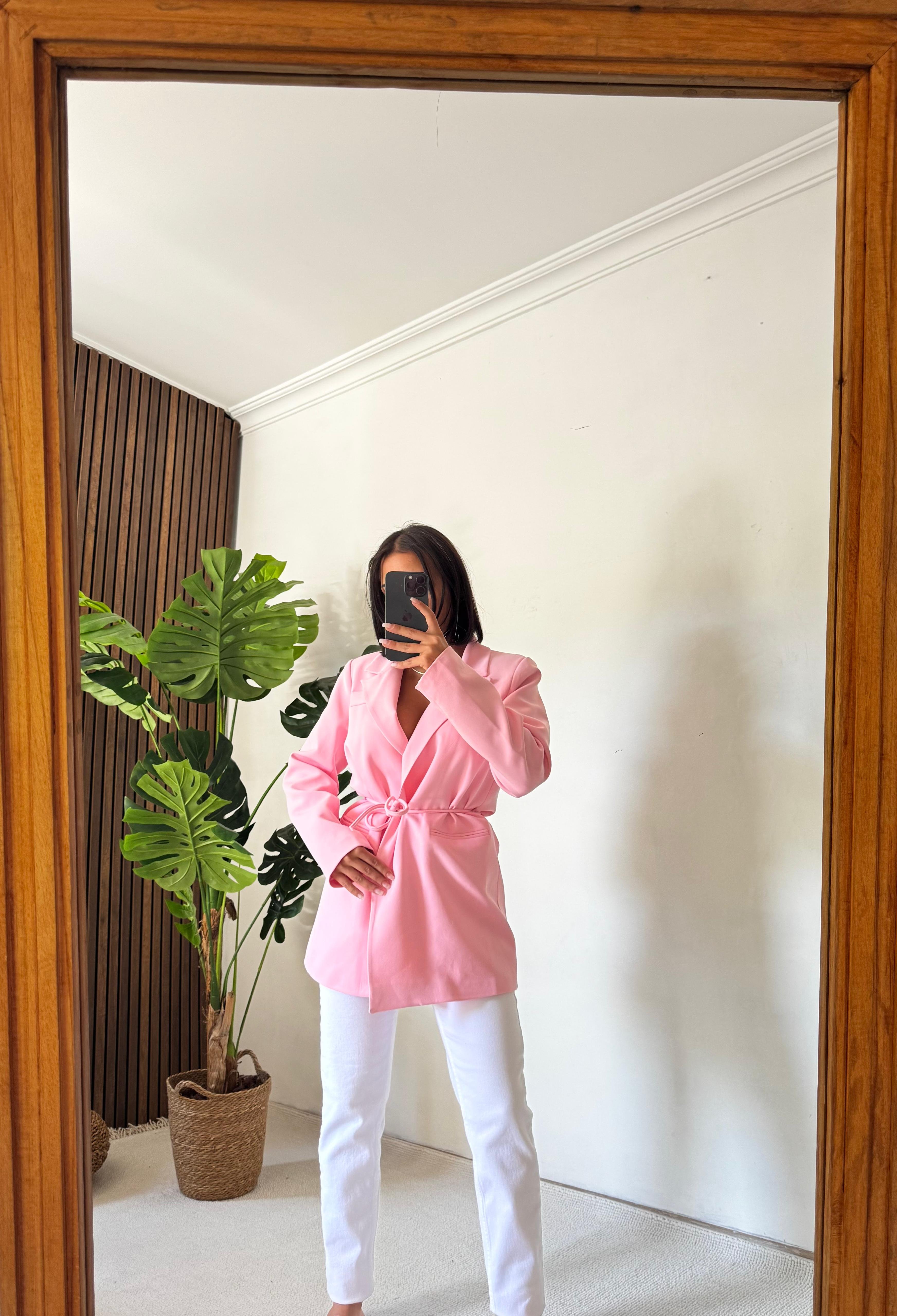Bağcıklı Blazer Ceket - Pembe