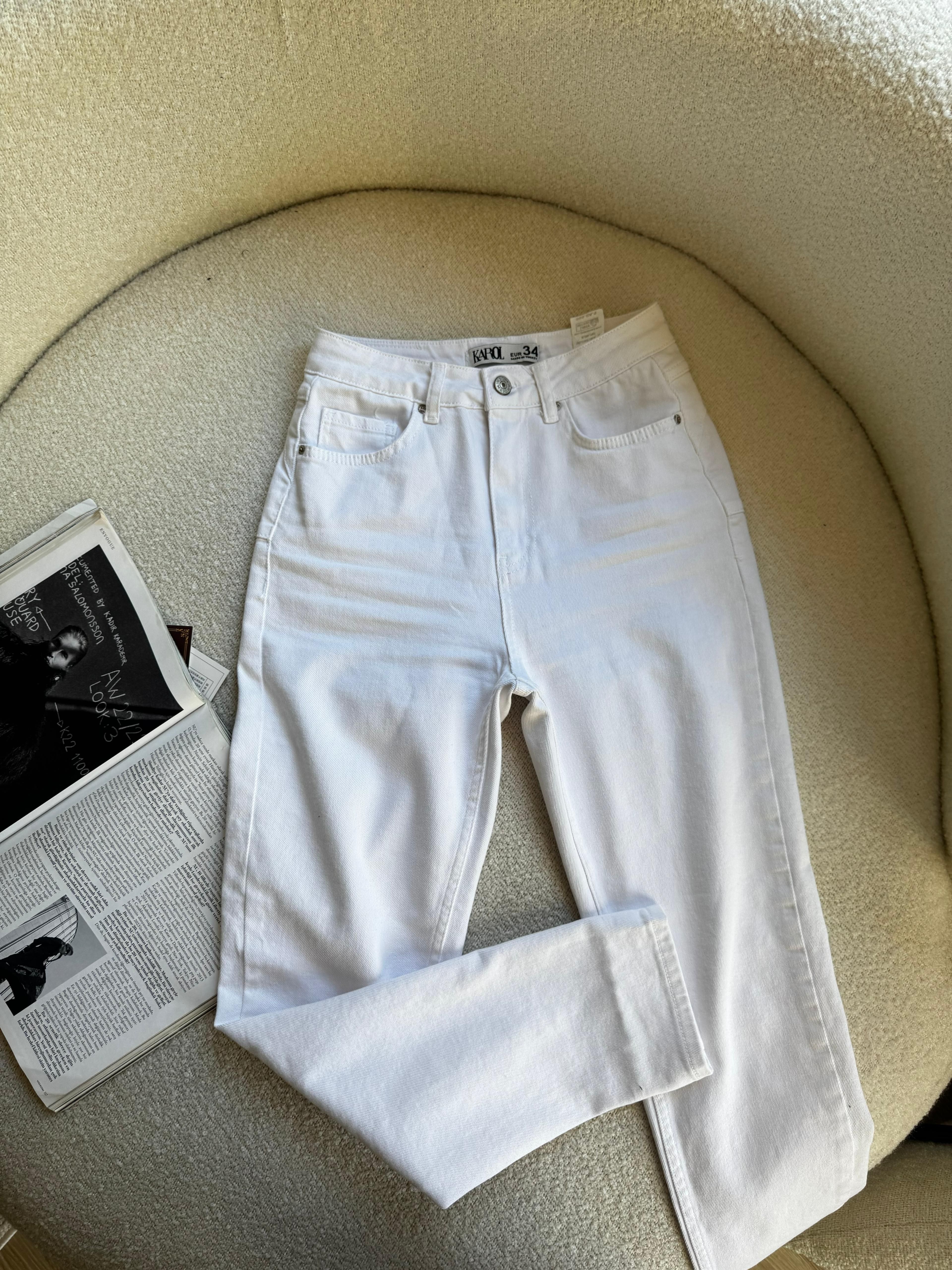 Kar  Push Up Mom Jean - Beyaz