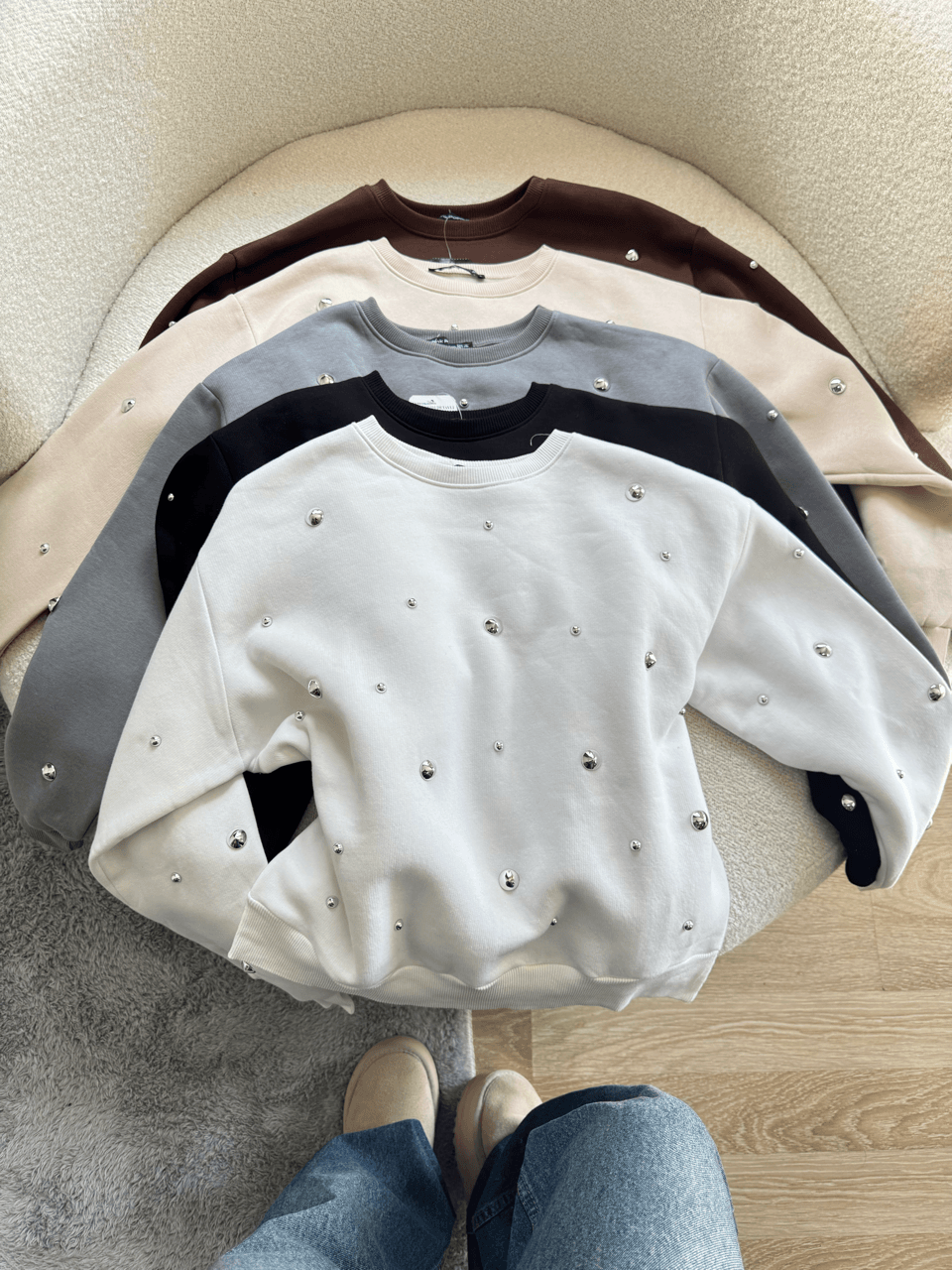 Zımbalı Sweatshirt - Gri