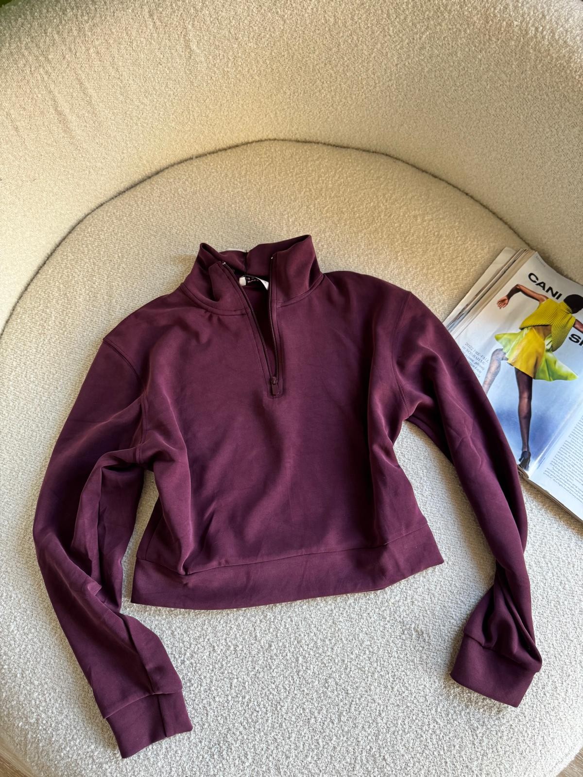 Önü Fermuar Detaylı Sweatshirt - Bordo