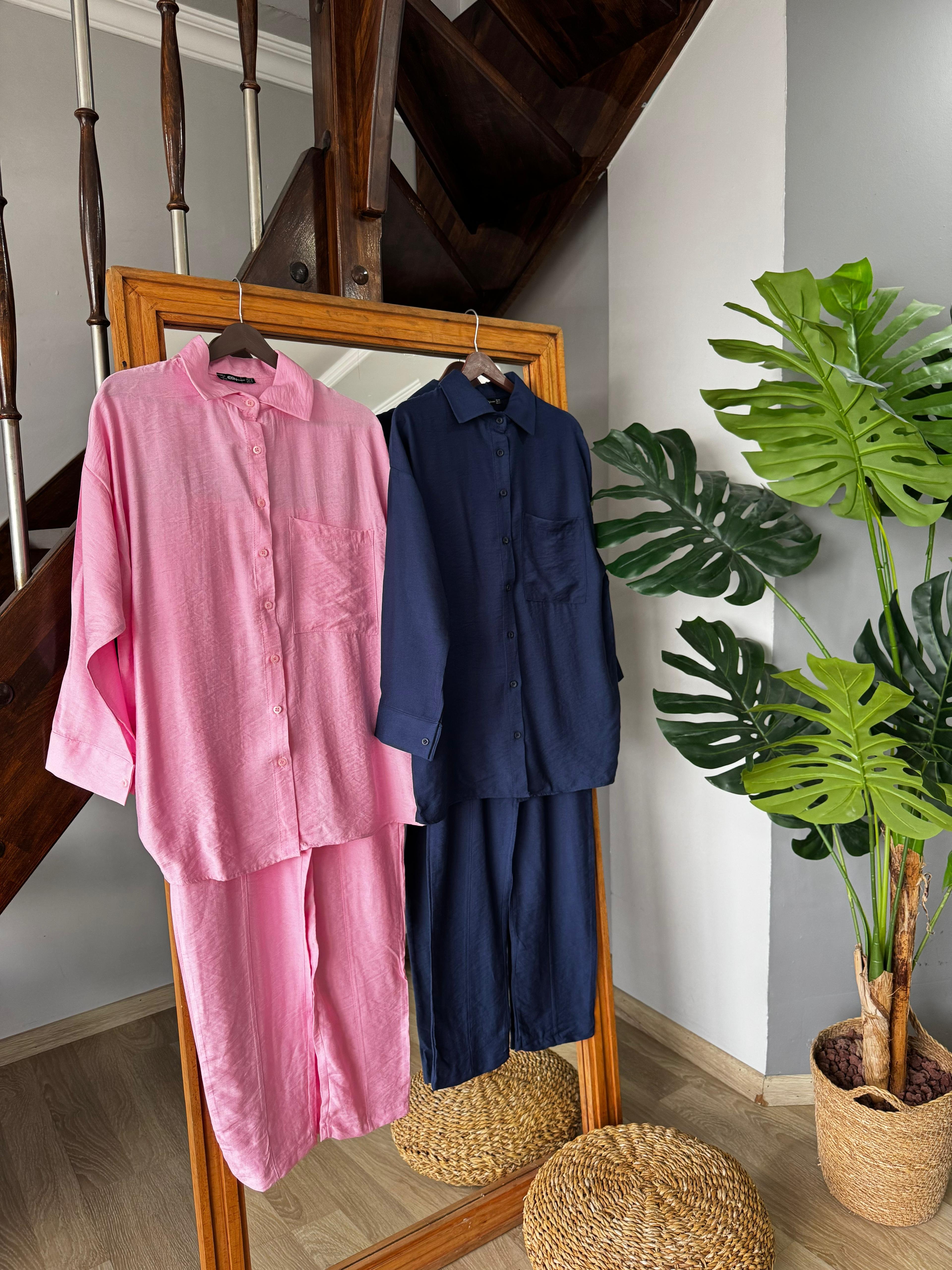 Keten Gömlek Pantalon Takım - Lacivert