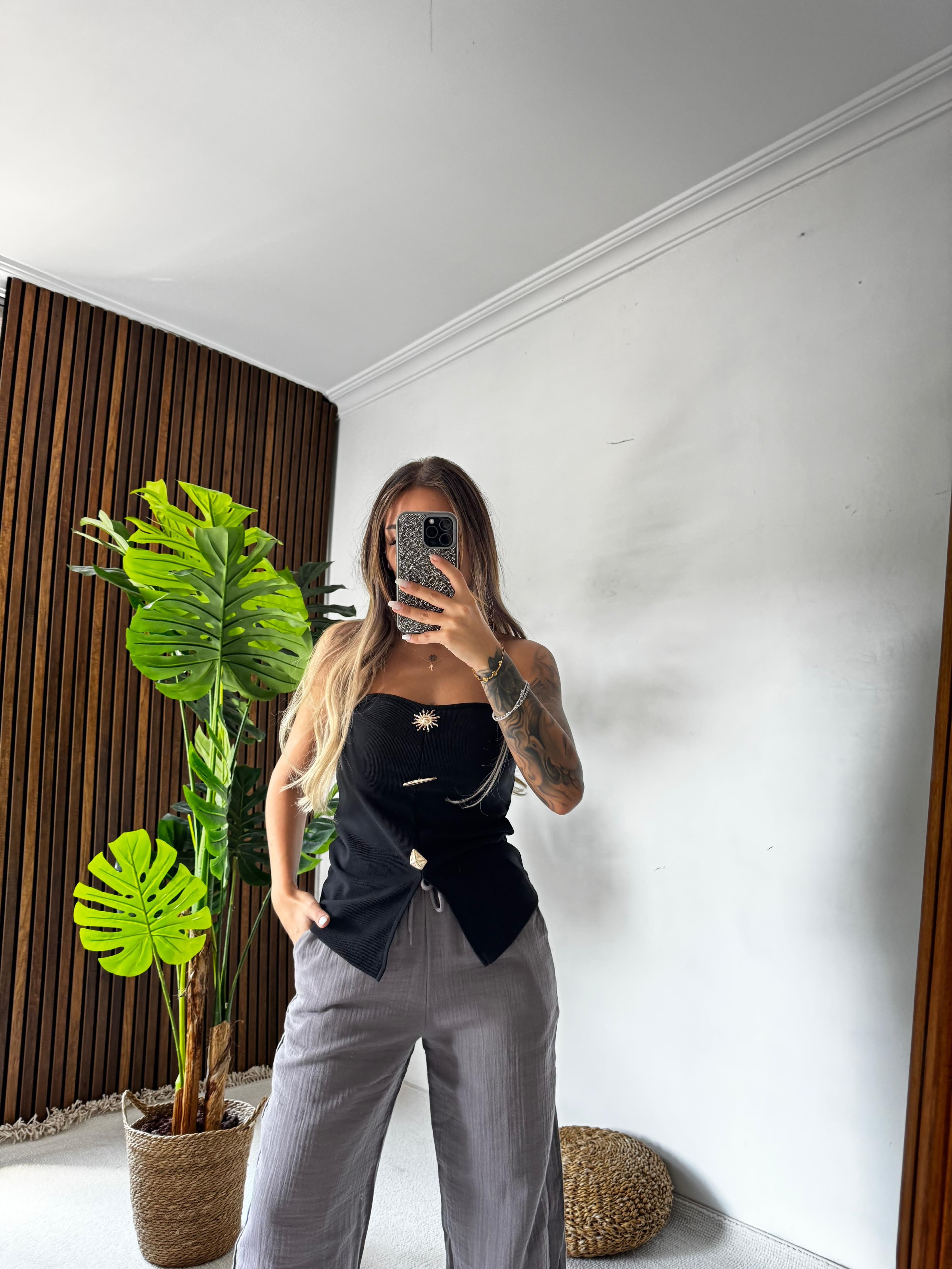 Dis Straplez Rozetli Body - Siyah