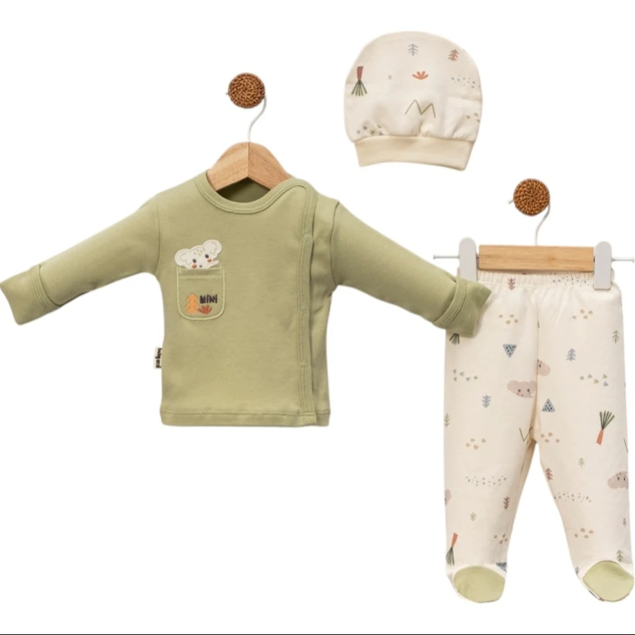 Yeşil Yandan Çıtçıtlı Erkek Bebek Zıbın Takımı