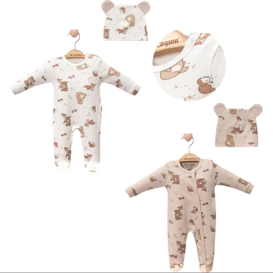 Geyik Desenli 2’li Bebek Tulum Seti