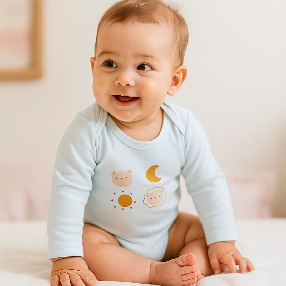 Güneş Desenli Unisex Amerikan Yaka Bebek Body