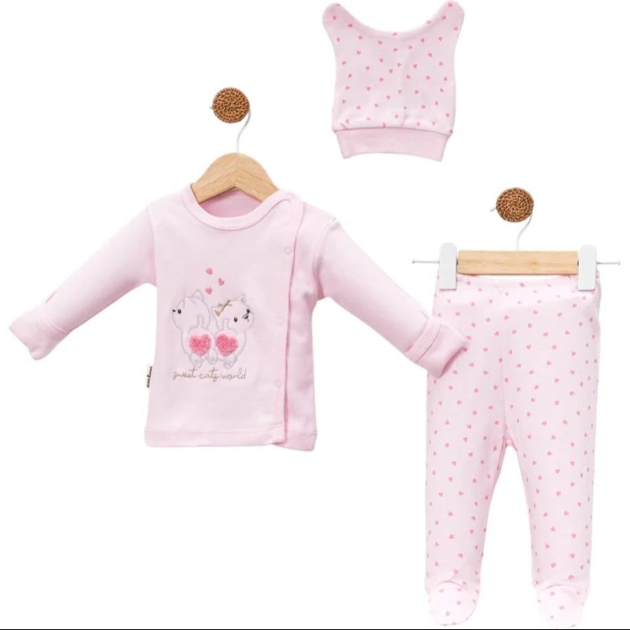 Pembe 3 Parça Kız Bebek Zıbın Takımı