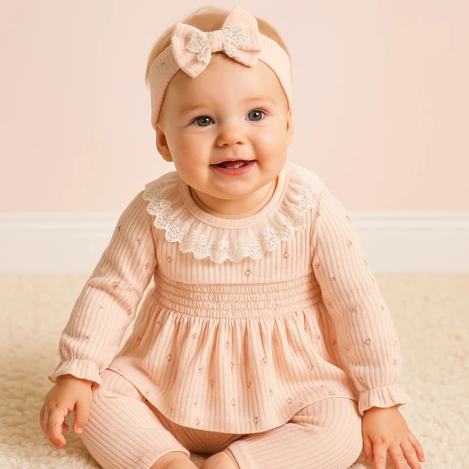 Yavruağzı Natural Kız Bebek 2'li Takım