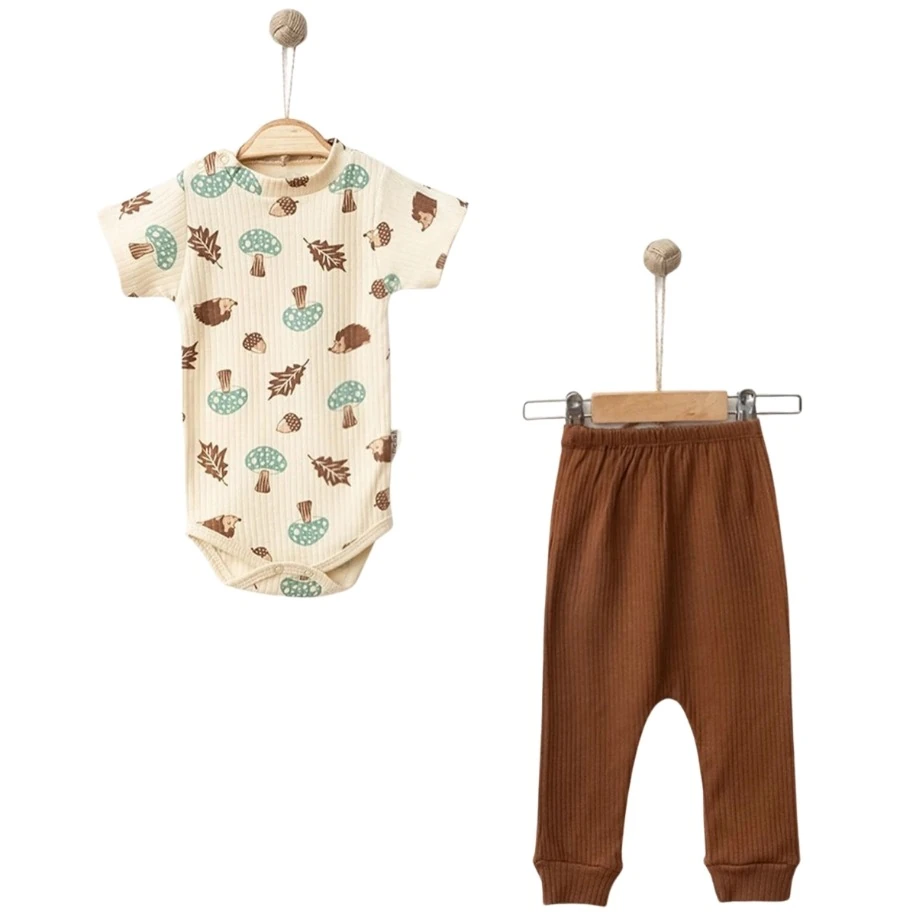 Kirpi Desenli Unisex Badili Kısa Bebek Takımı