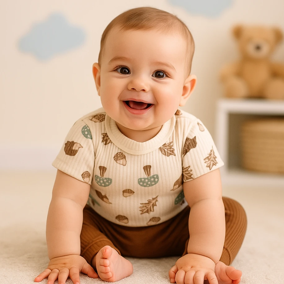 Kirpi Desenli Unisex Badili Kısa Bebek Takımı