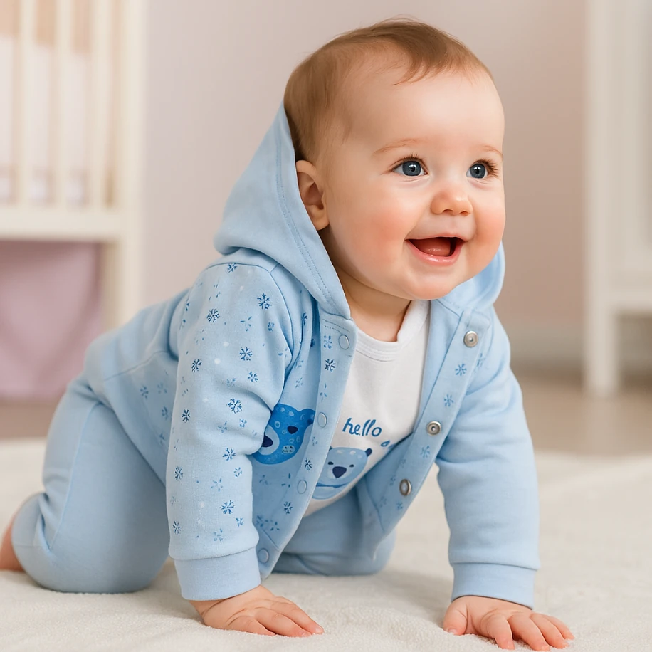 Ayı Baskılı Hırkalı 3’lü Unisex Mavi Bebek Takımı