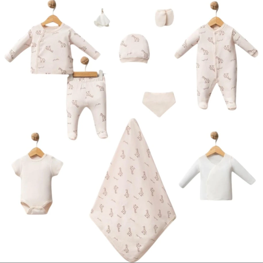 Zürafa Baskılı 10 Parça Unisex Bebek Hastane Çıkış Seti