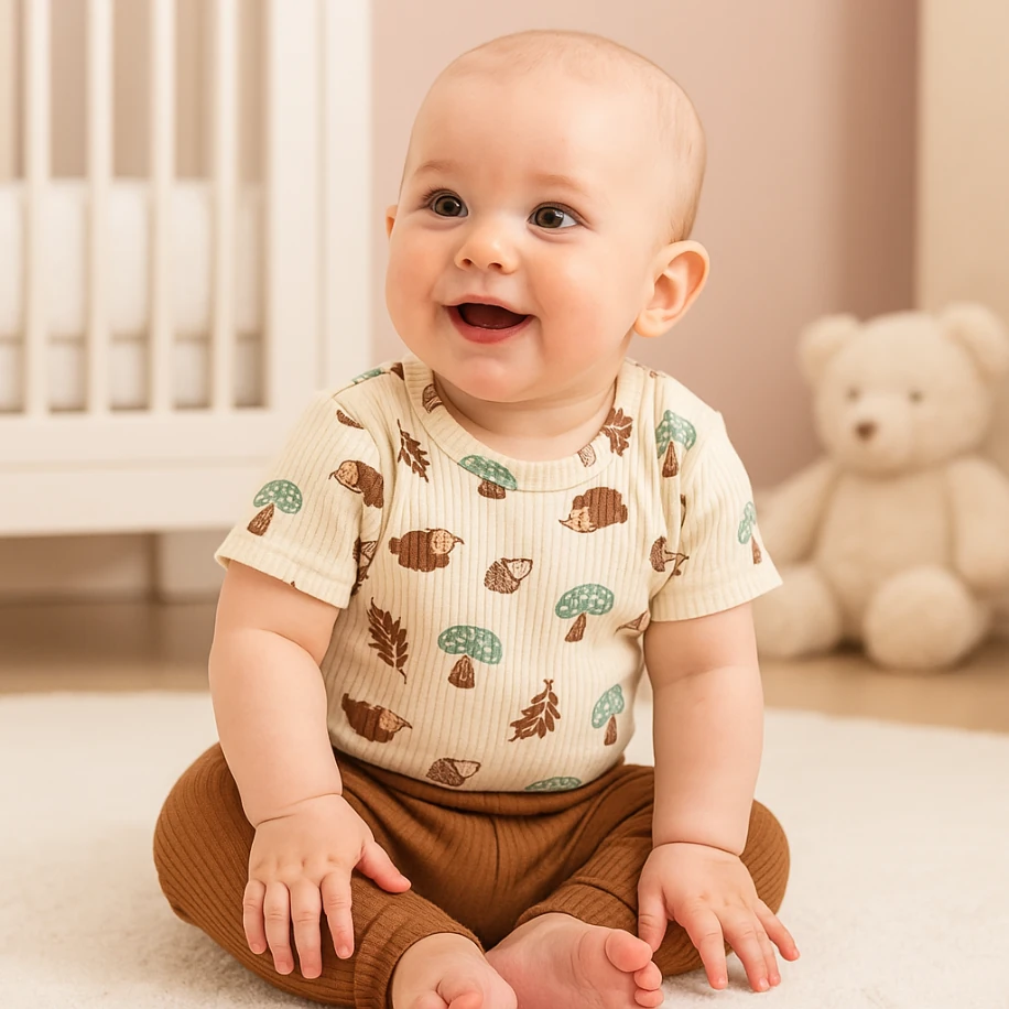 Kirpi Desenli Unisex Badili Kısa Bebek Takımı