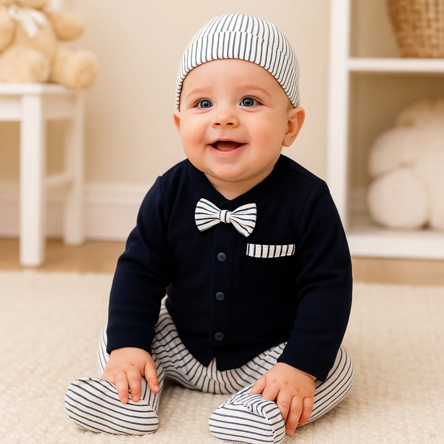 Lacivert Cepli Papyon Detaylı 5 Parça Erkek Bebek Seti