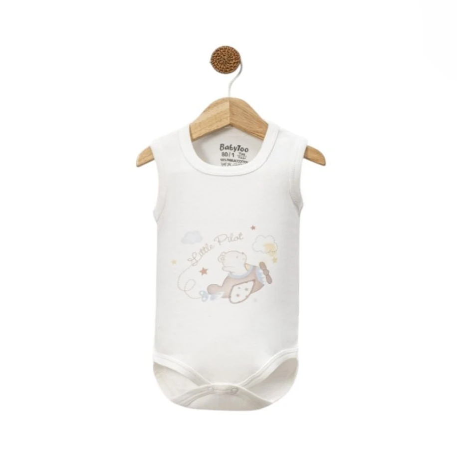 Dijital Pilot Baskılı Küçük Askılı Erkek Bebek Badi