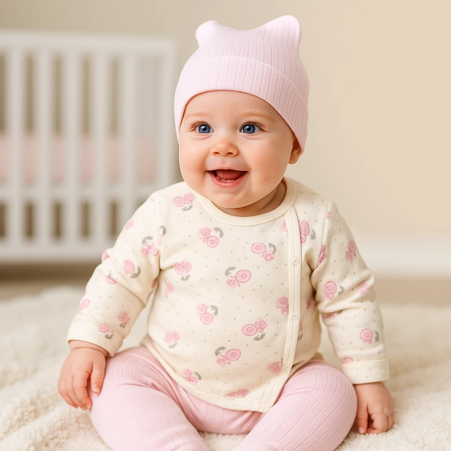 Pembe İnterlok 3 Parça Kız Bebek Zıbın Takımı