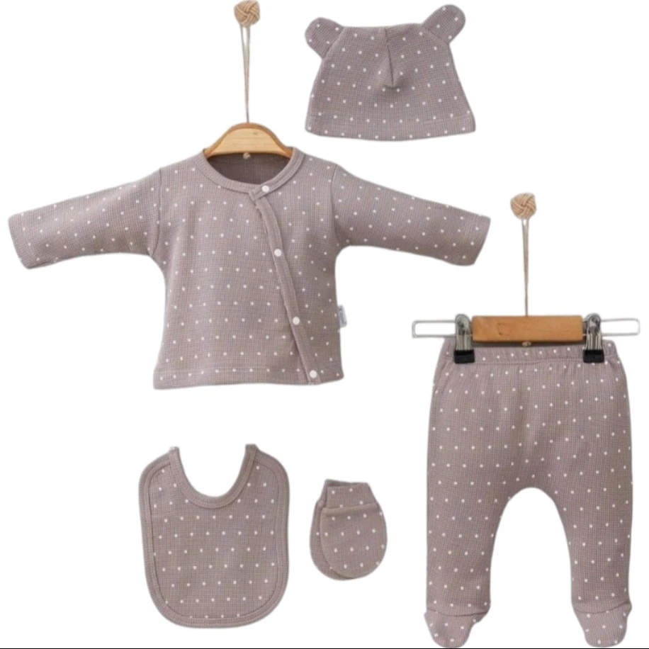 Gri Waffle Puanlı 5’li Bebek Seti