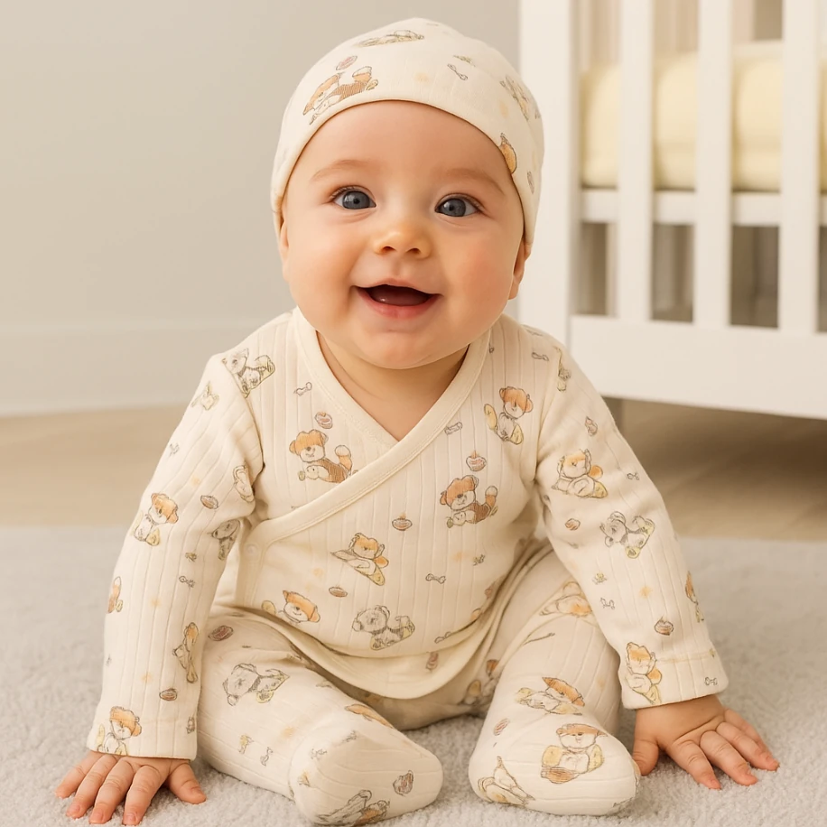 Baskılı 3 Parça Bebek Zıbın Takımı